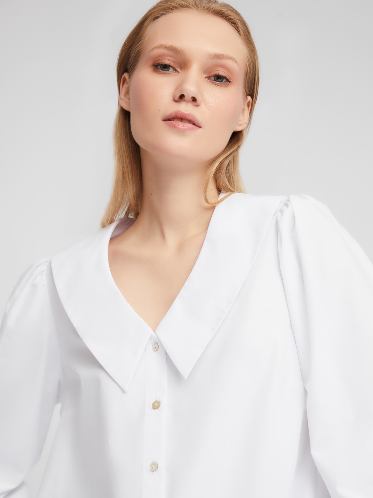 Блузка-рубашка с акцентным воротником и объёмными рукавами zolla 02411117Y593, цвет белый, размер XS - фото 3