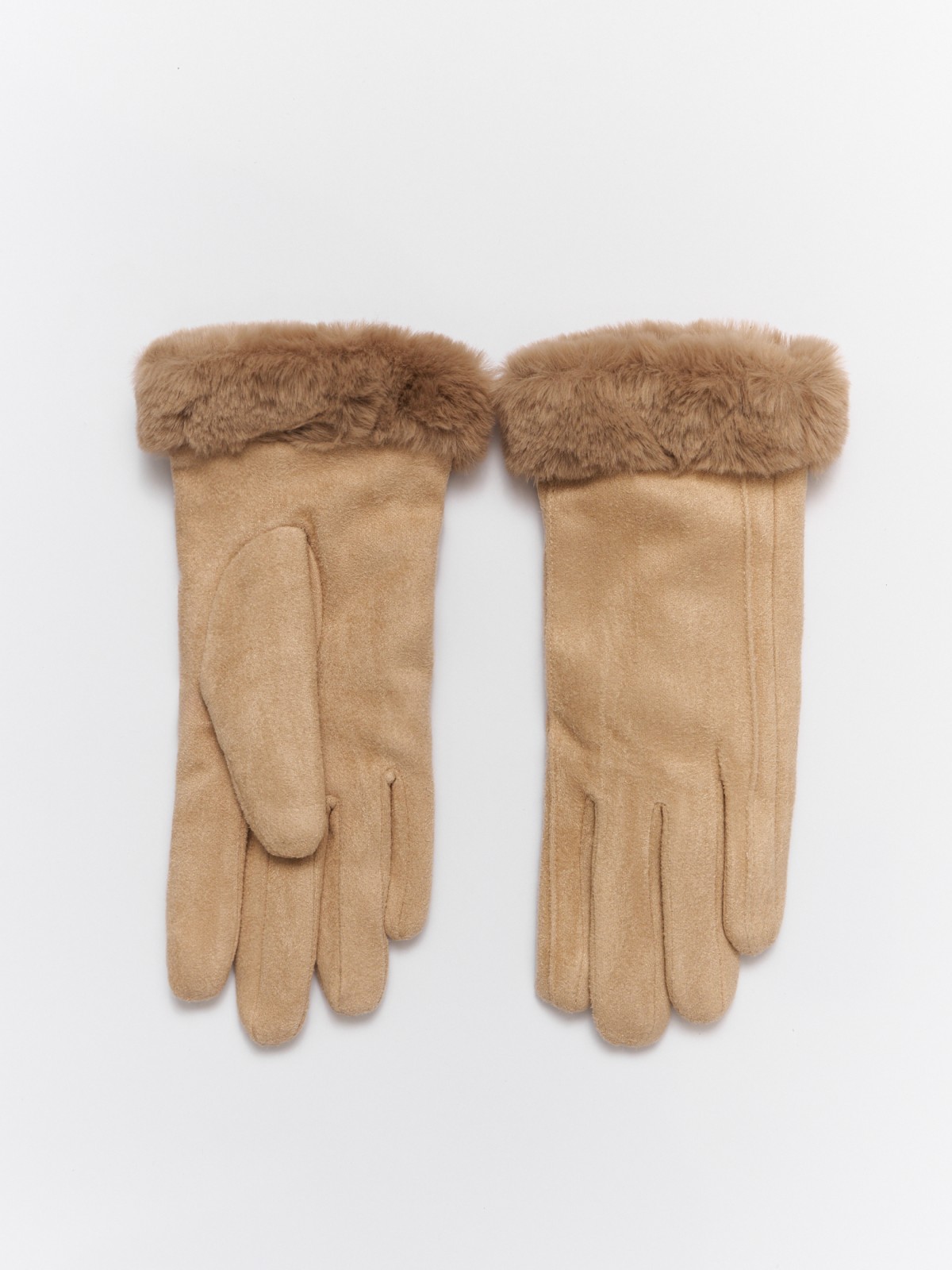 Тёплые перчатки с опушкой и подкладкой из экомеха