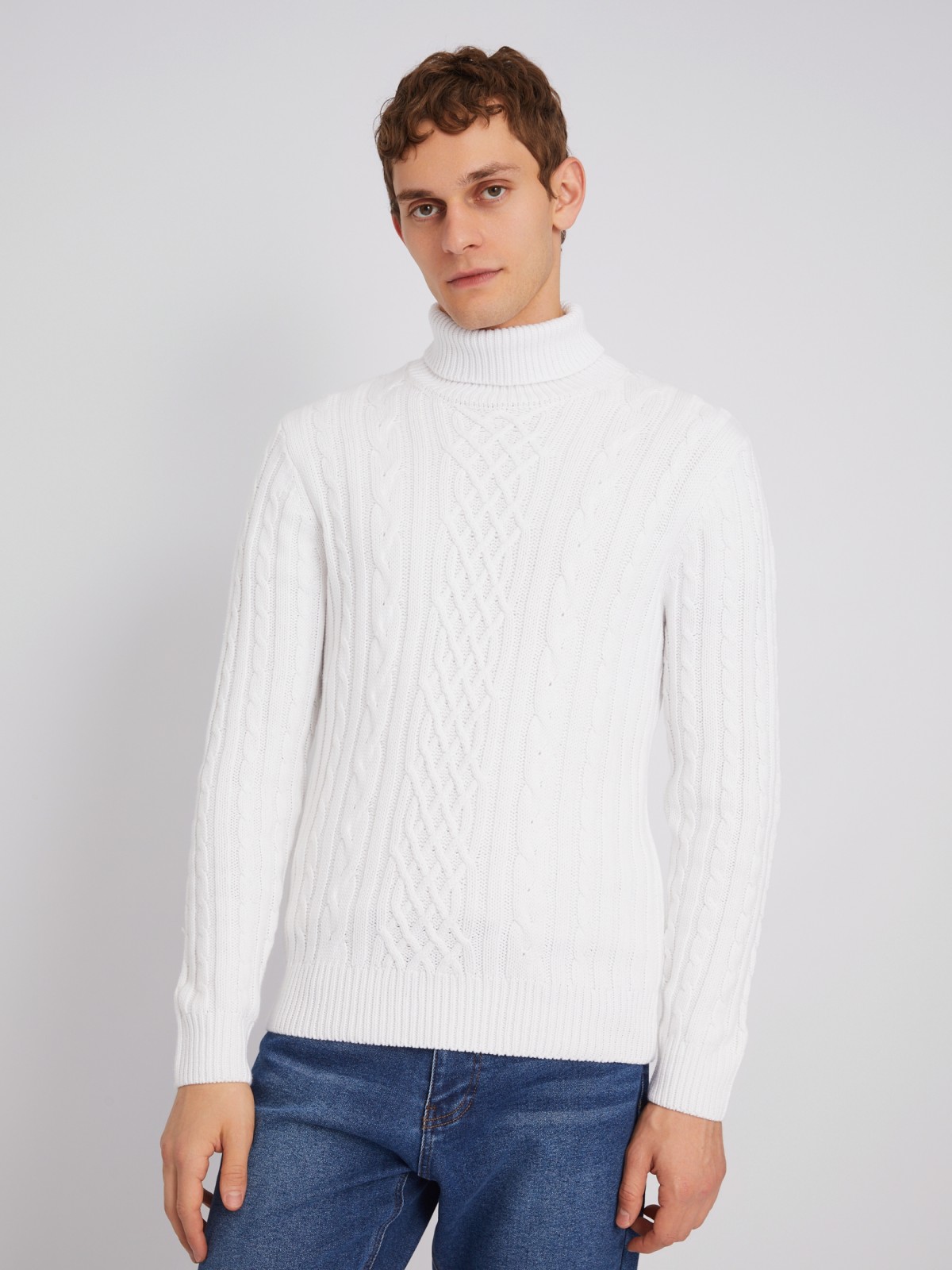 Вязаный свитер с фактурным узором косы zolla 013446165073, цвет молоко, размер S