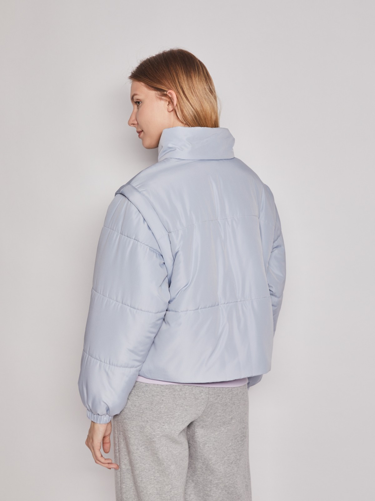 Короткая дутая куртка Oversize zolla 022125150254, цвет светло-голубой, размер XS - фото 3