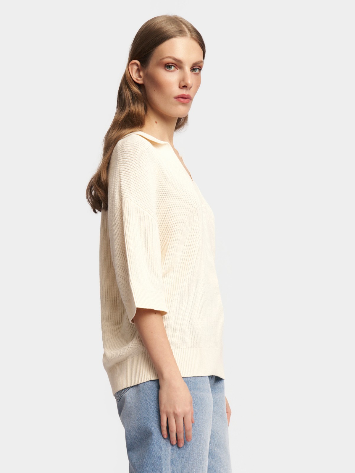 Трикотажный джемпер поло с коротким рукавом