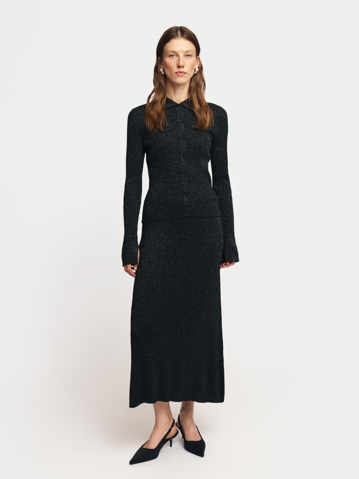 Трикотажная юбка миди с люрексом