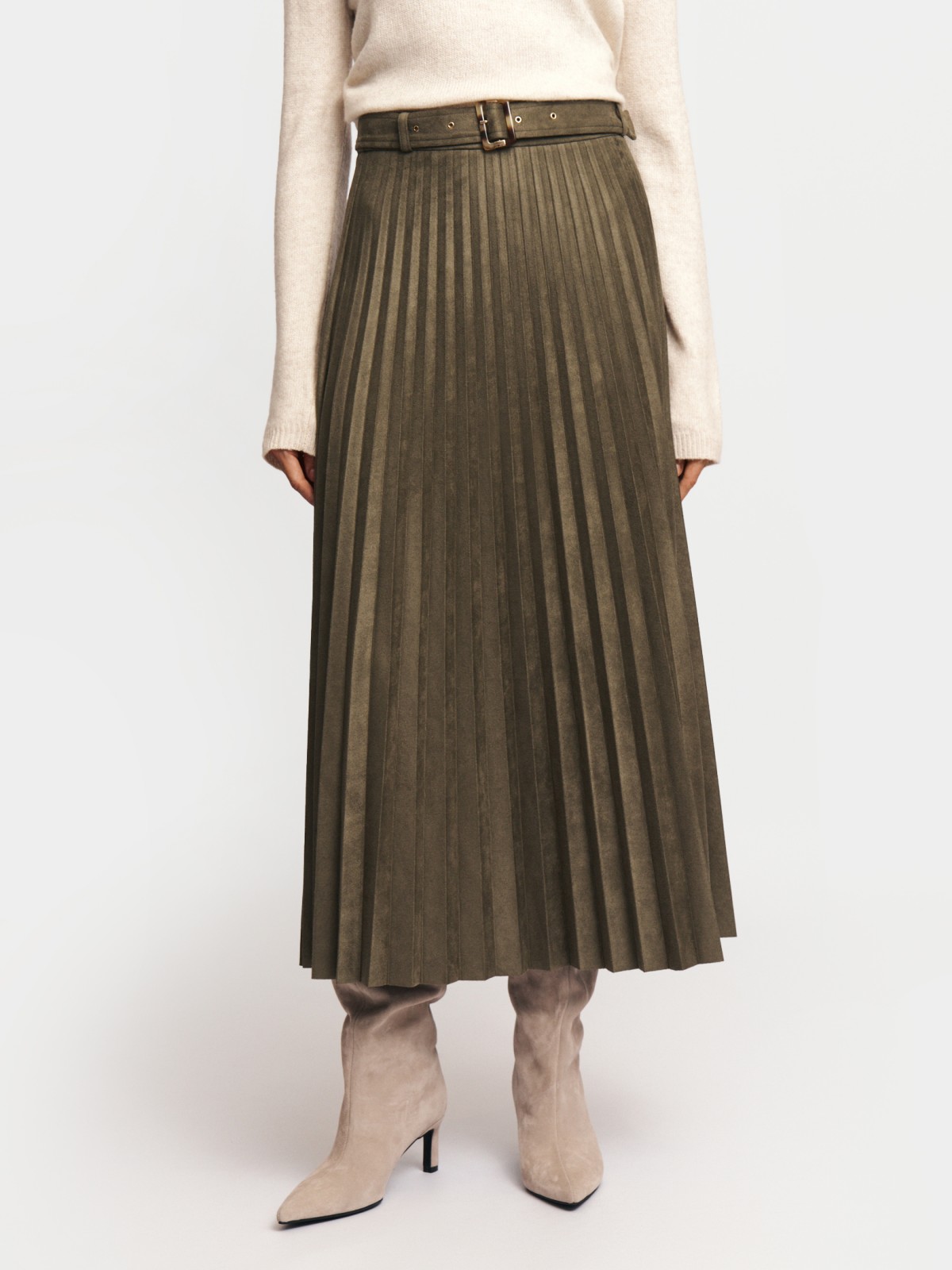 Юбка плиссе из экозамши с ремнём