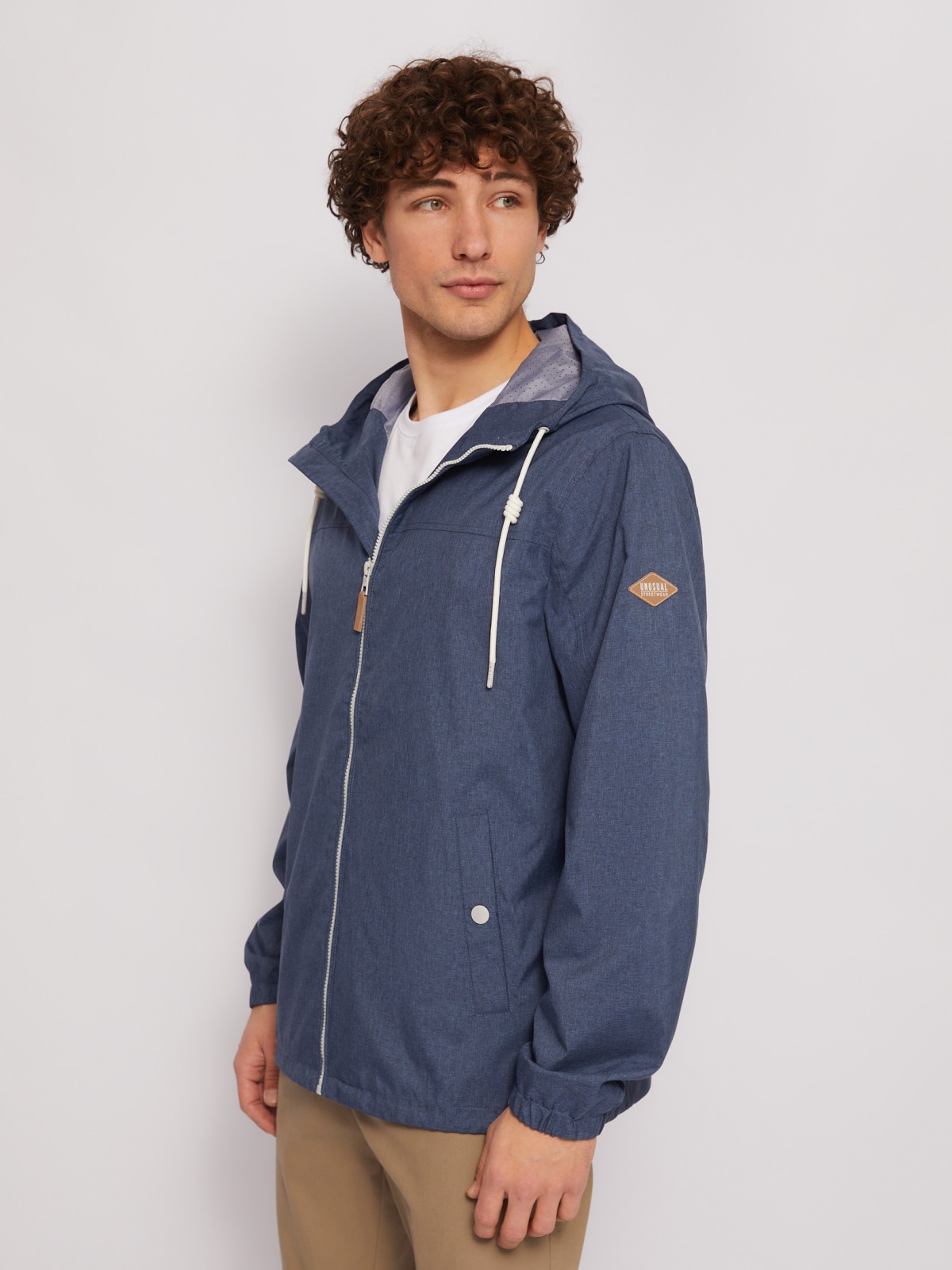 Куртка-ветровка с капюшоном zolla 014215602044, цвет голубой, размер XL - фото 4