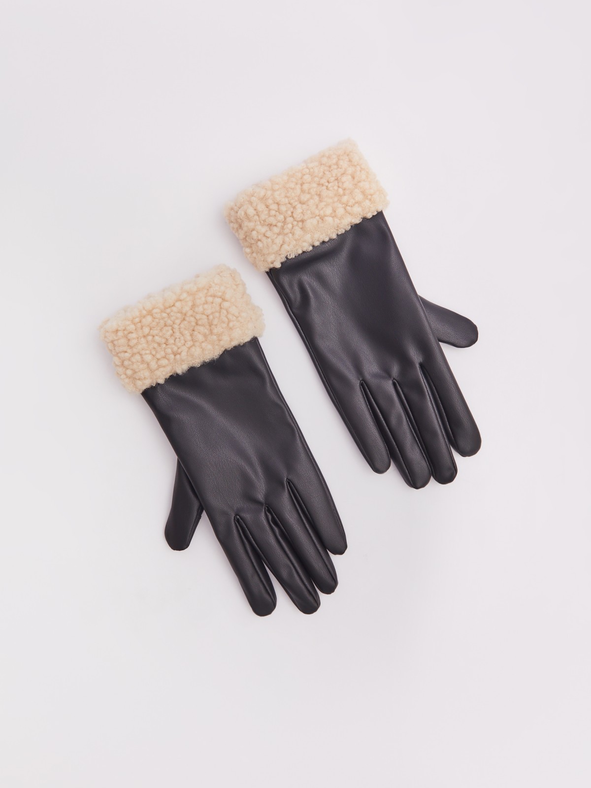 Тёплые перчатки из экокожи с флисом внури zolla 223429659055, цвет черный, размер S - фото 4