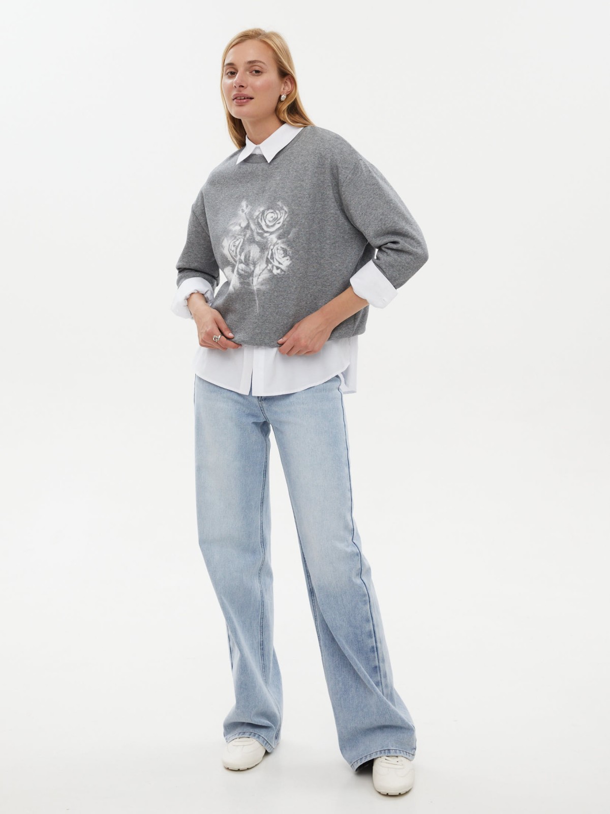 Утеплённый свитшот с начёсом и принтом