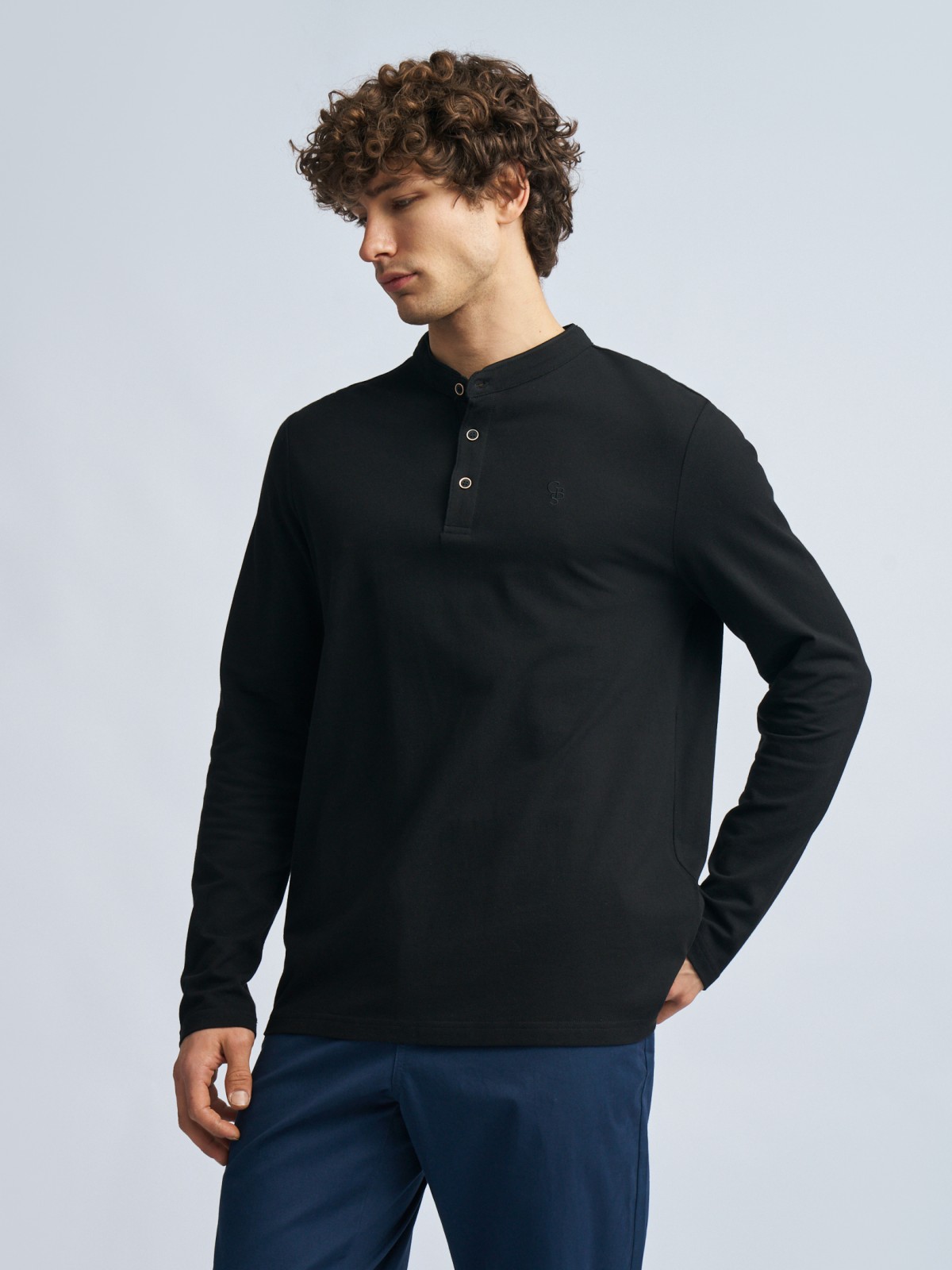 Лонгслив хенли из хлопка с длинным рукавом