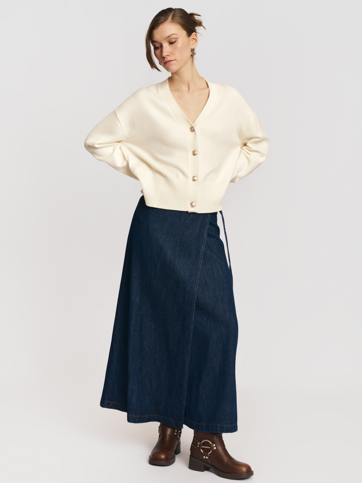 Джинсовая юбка миди из хлопка с запахом