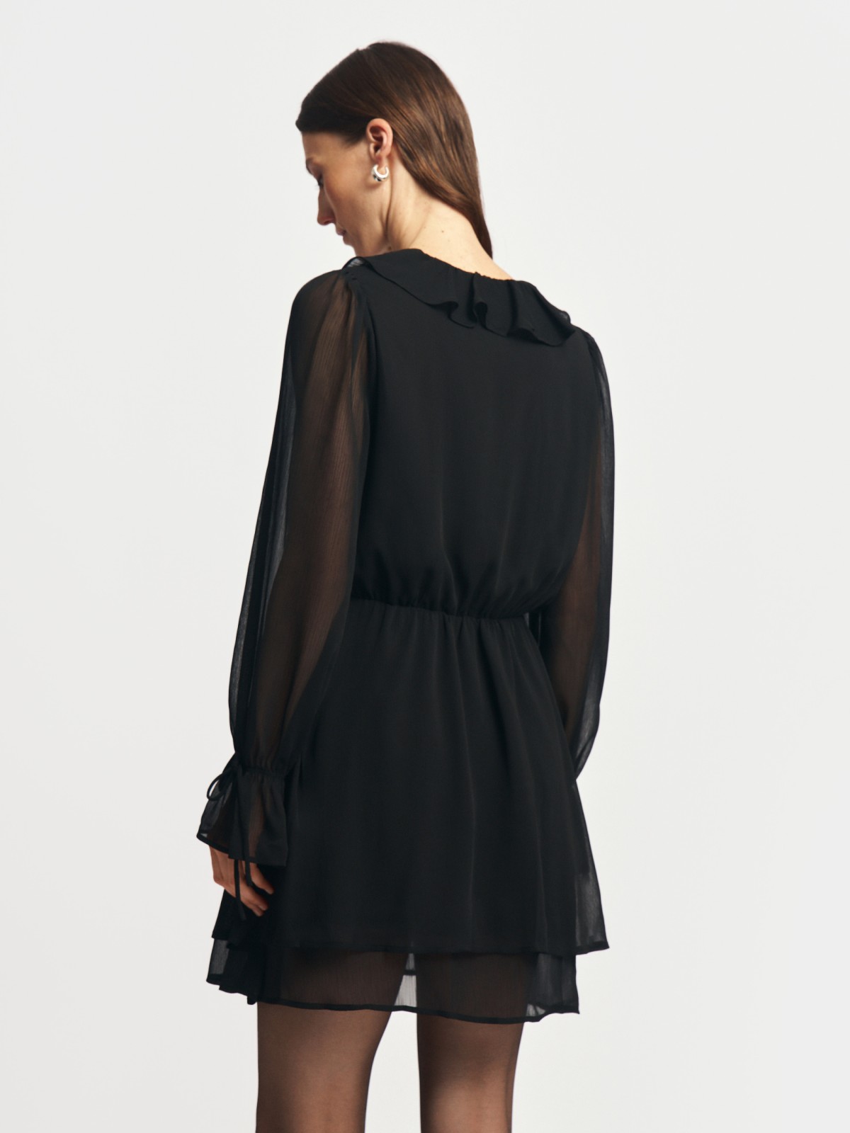 Платье мини из шифона с воланами