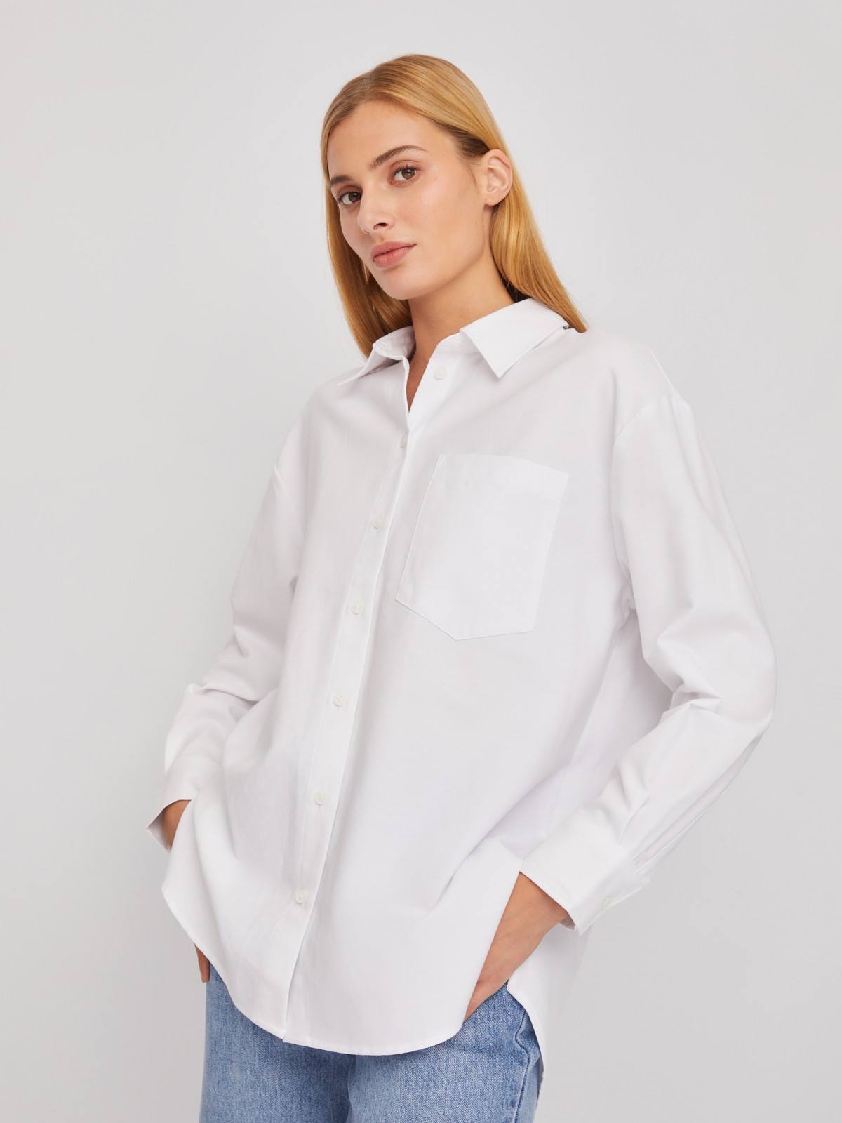 Рубашка свободного удлинённого силуэта оверсайз zolla 024111159423, цвет белый, размер XS - фото 1