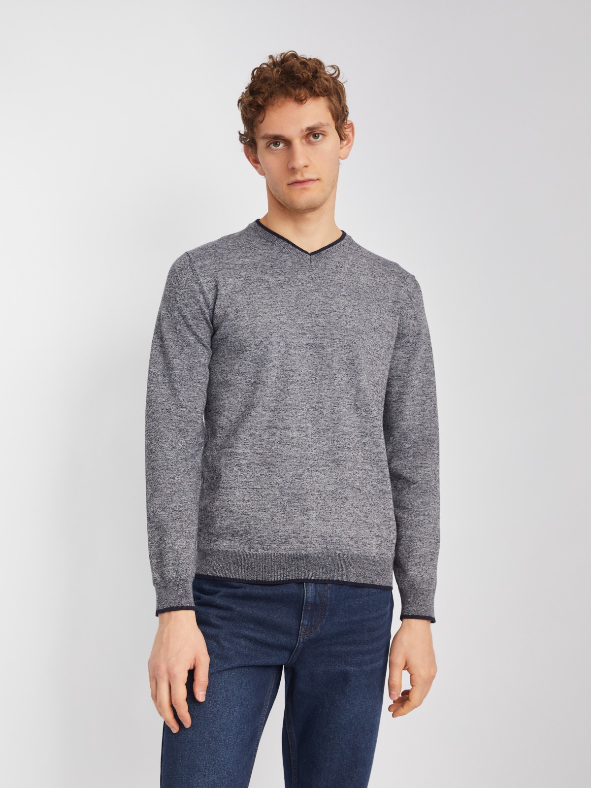 Тонкий трикотажный пуловер с длинным рукавом zolla 014116101082, цвет темно-серый, размер M - фото 1