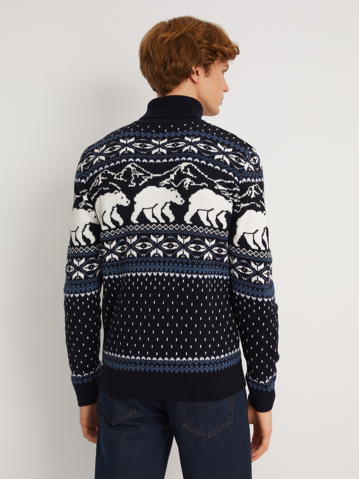 Вязаный свитер из акрила со скандинавским узором zolla 013446123053, цвет синий, размер XXL - фото 6