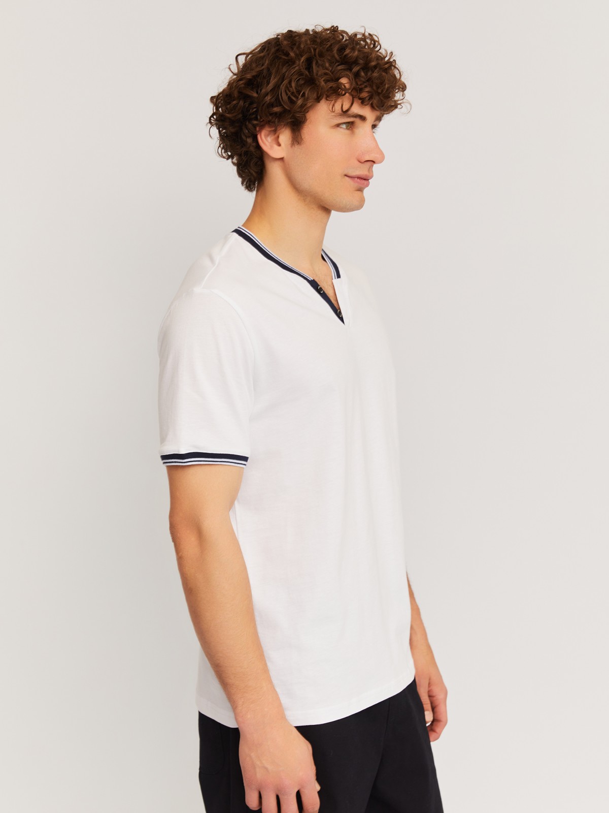 Футболка хенли из хлопка с коротким рукавом