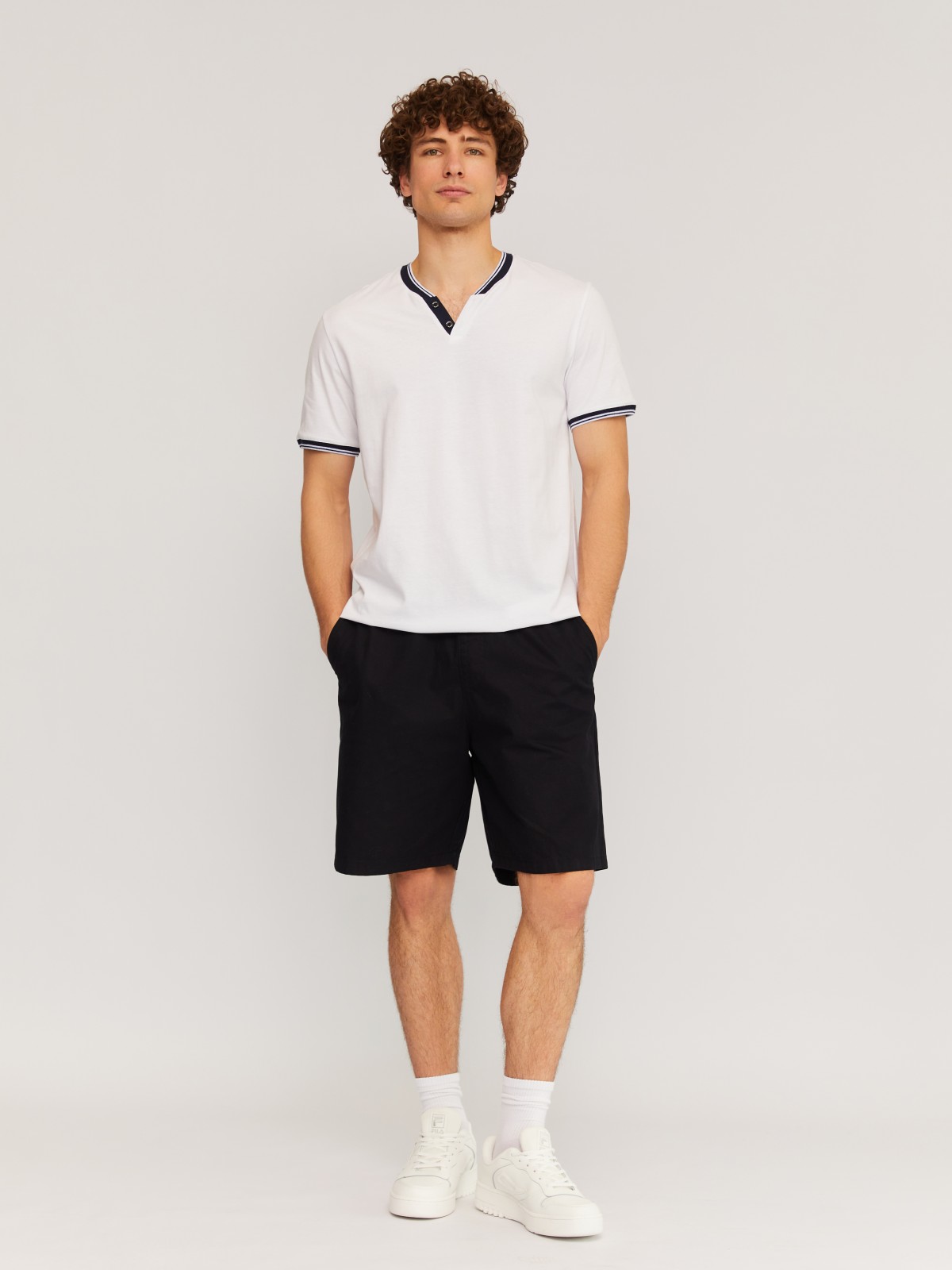 Футболка хенли из хлопка с коротким рукавом