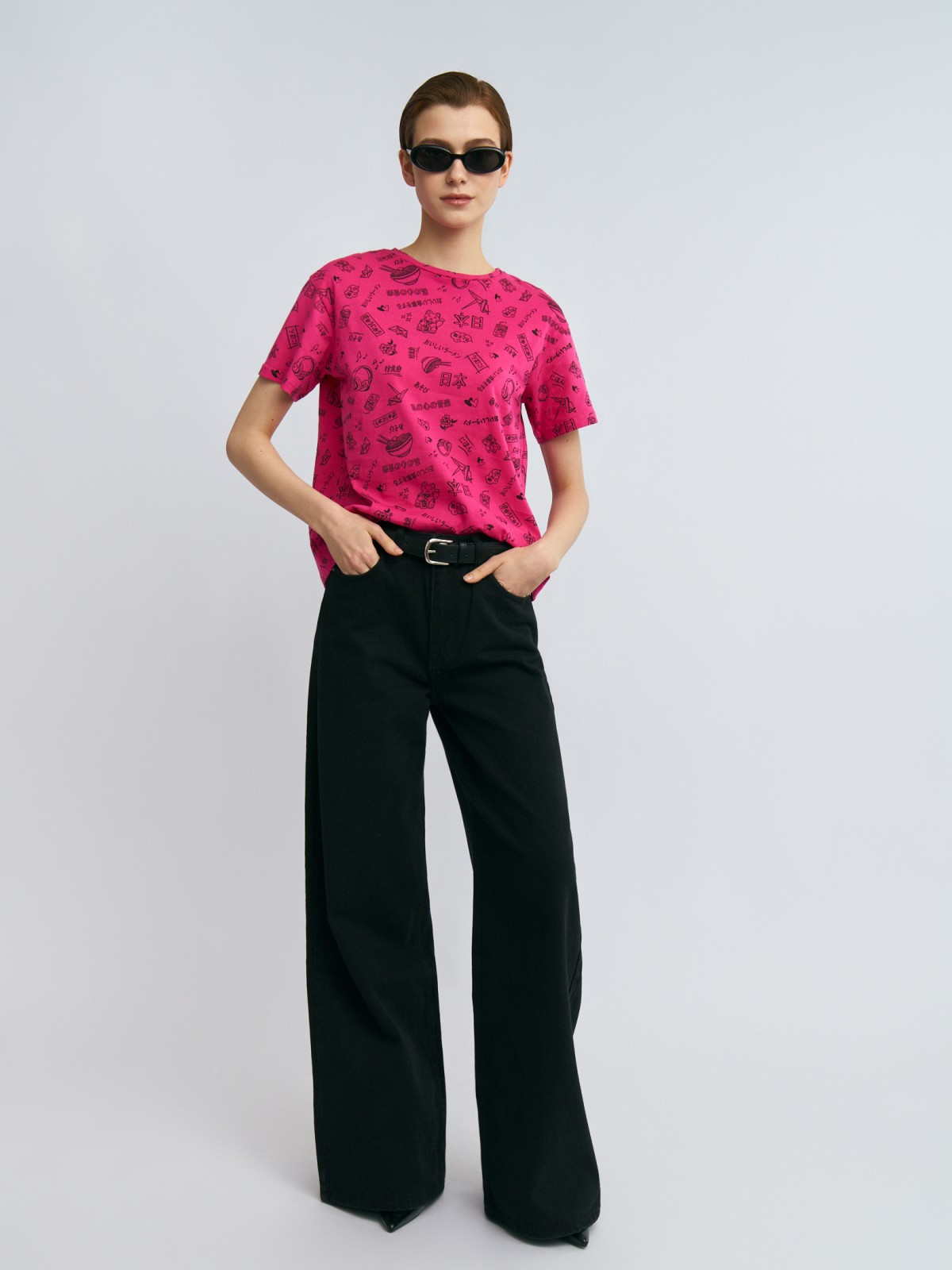 Футболка из хлопка с коротким рукавом и принтом