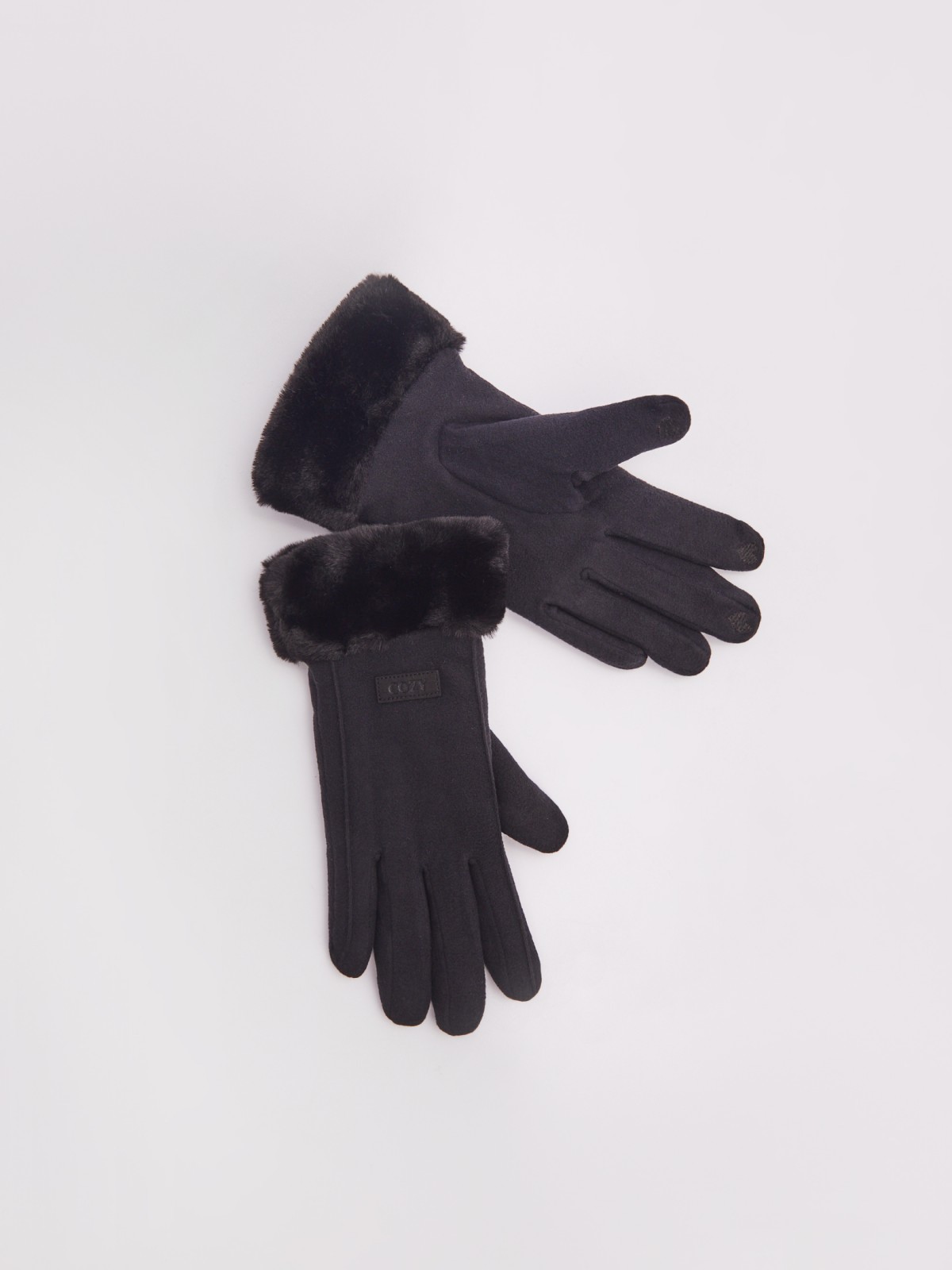 Тёплые перчатки с опушкой из экомеха и начёсом zolla 023429659025, цвет черный, размер S