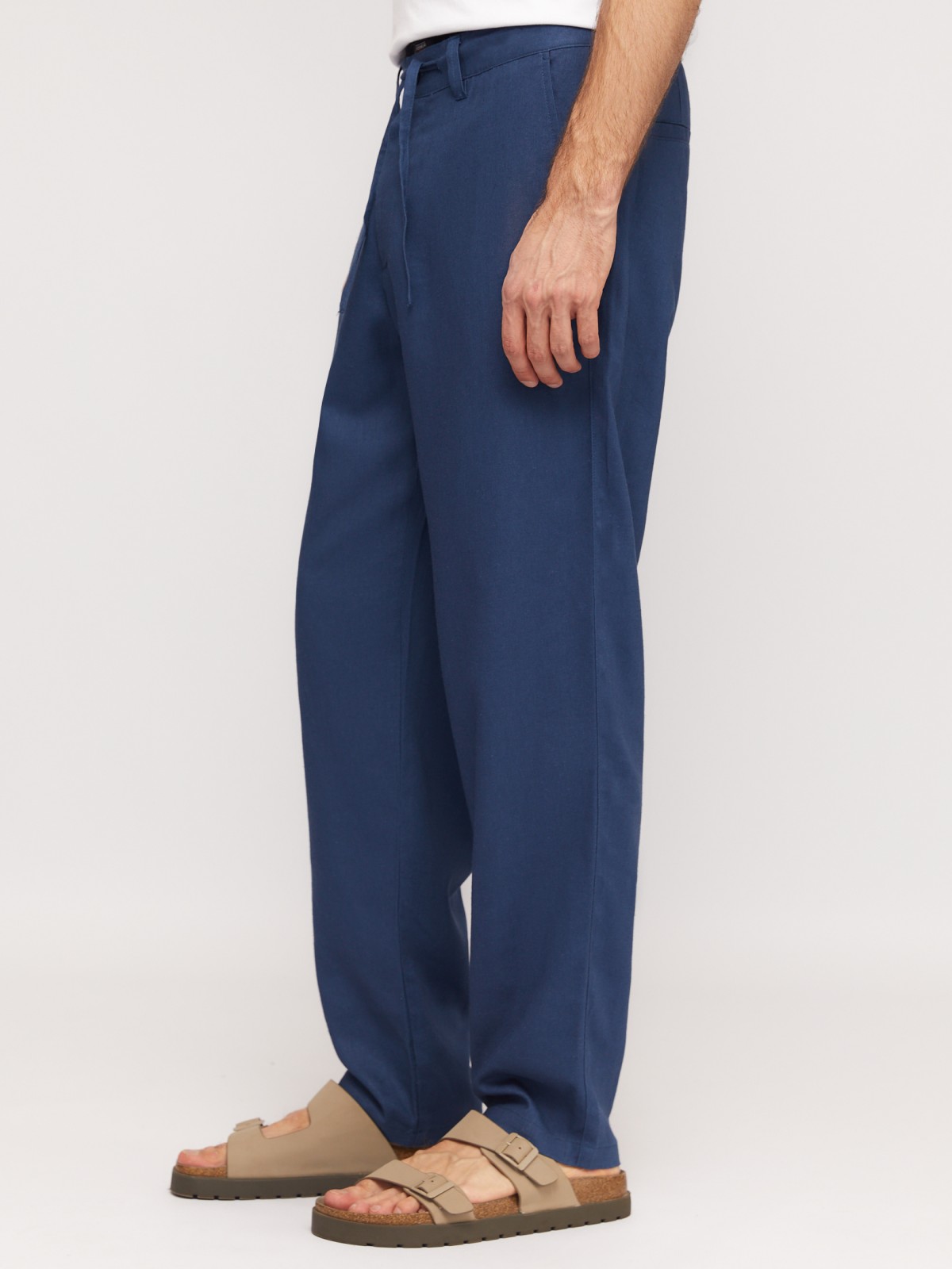 Льняные брюки прямого фасона с кулиской zolla N1424730L013, цвет голубой, размер 32 - фото 4