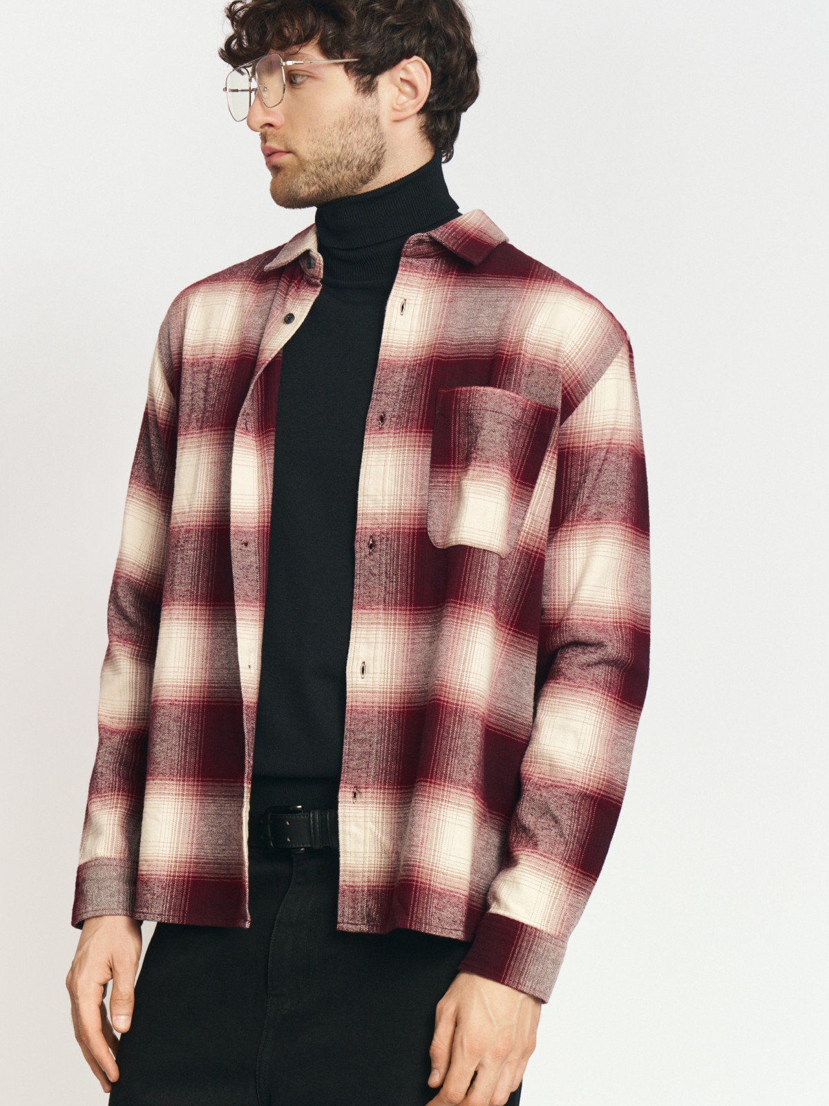 Рубашка из хлопка с длинным рукавом и узором в клетку