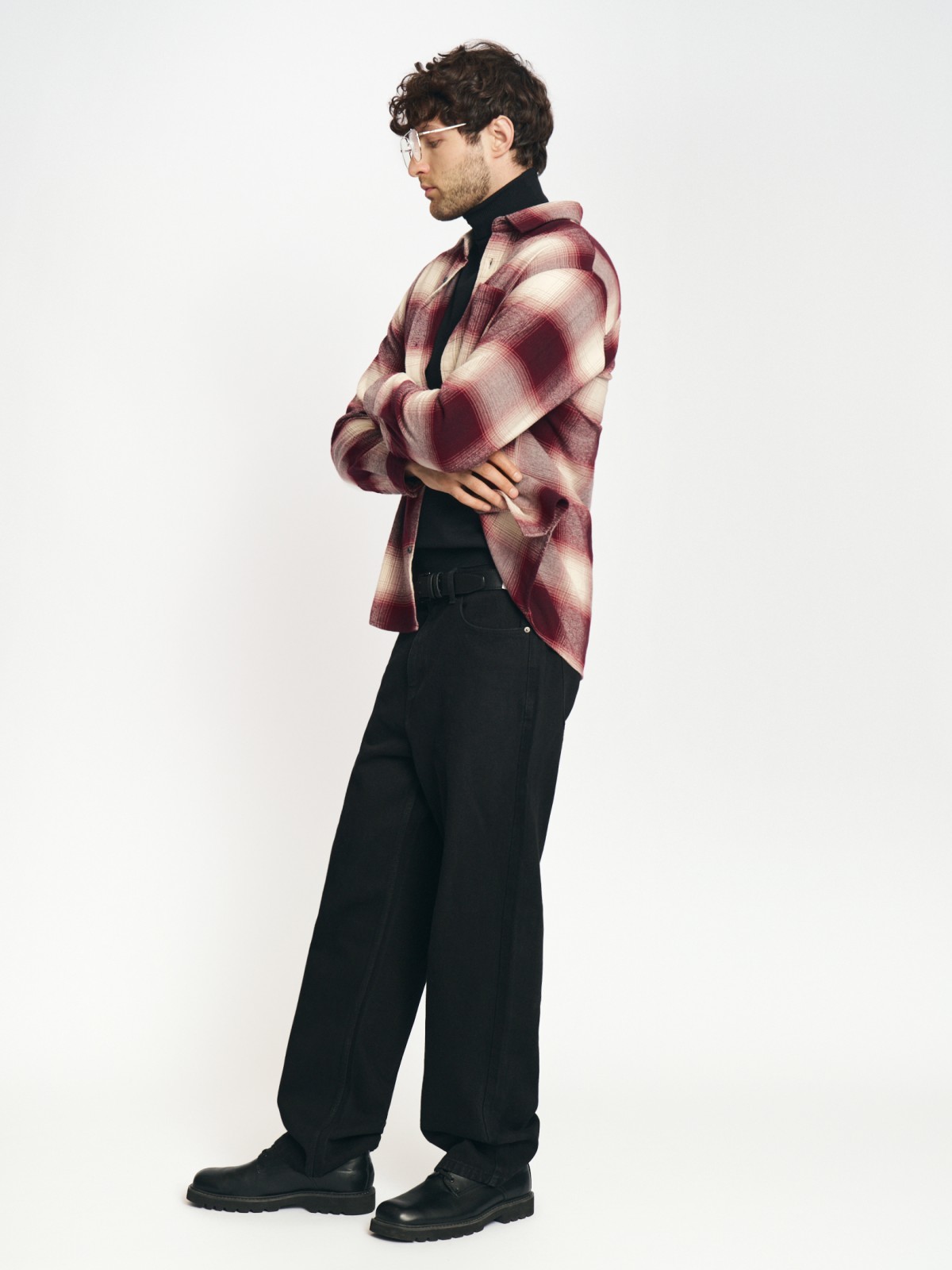 Рубашка из хлопка с длинным рукавом и узором в клетку