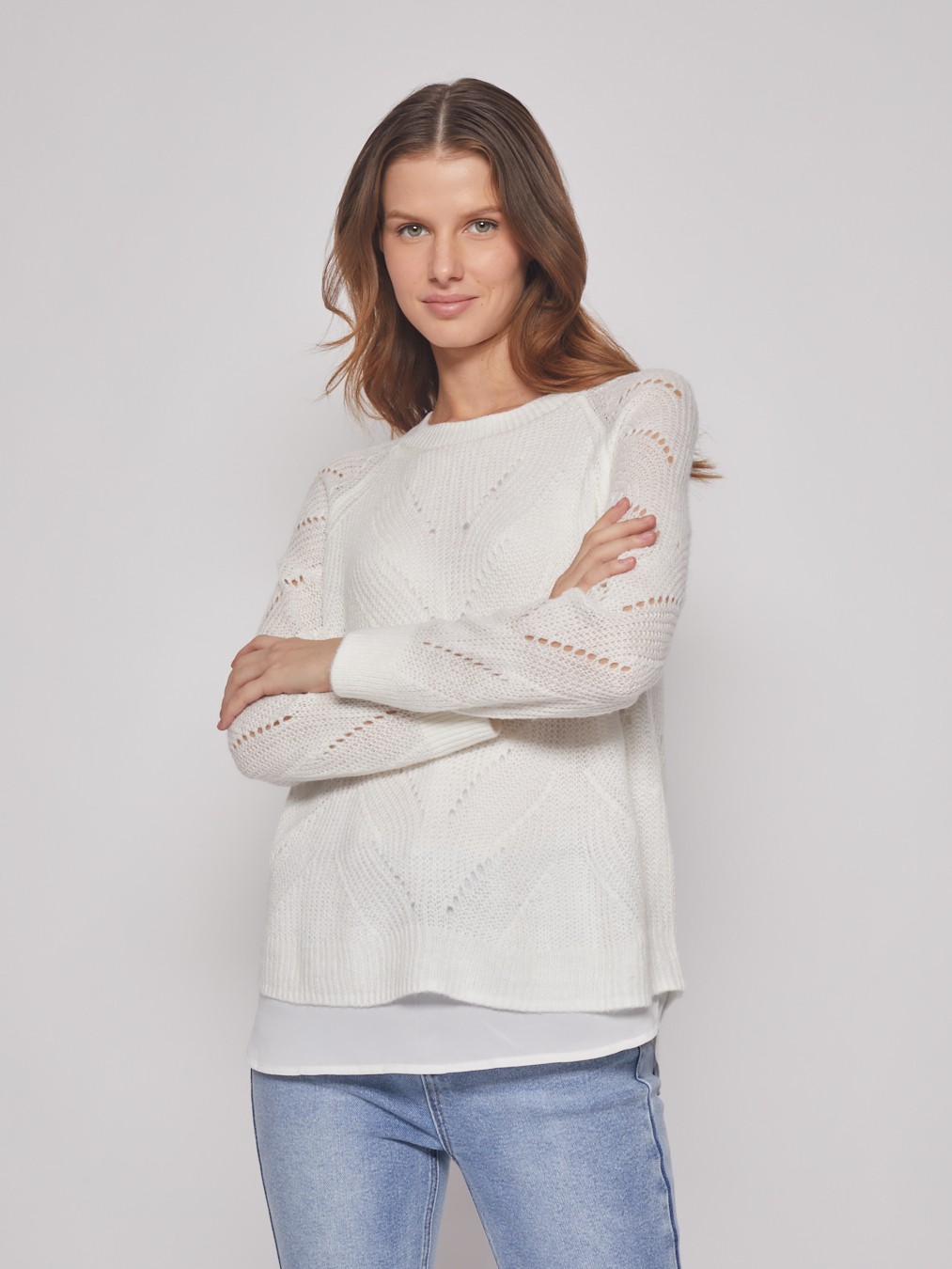 Комбинированный ажурный джемпер