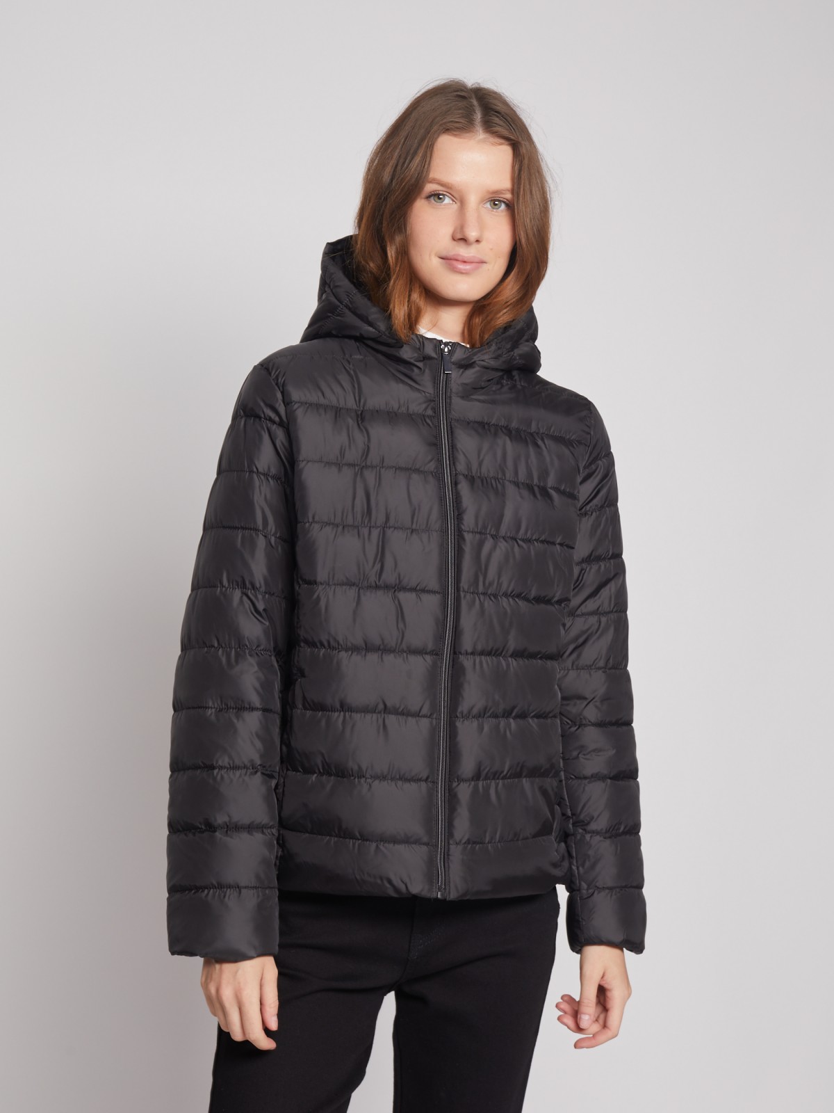 Утеплённая стёганая куртка с капюшоном zolla 022335112044, цвет черный, размер S - фото 3