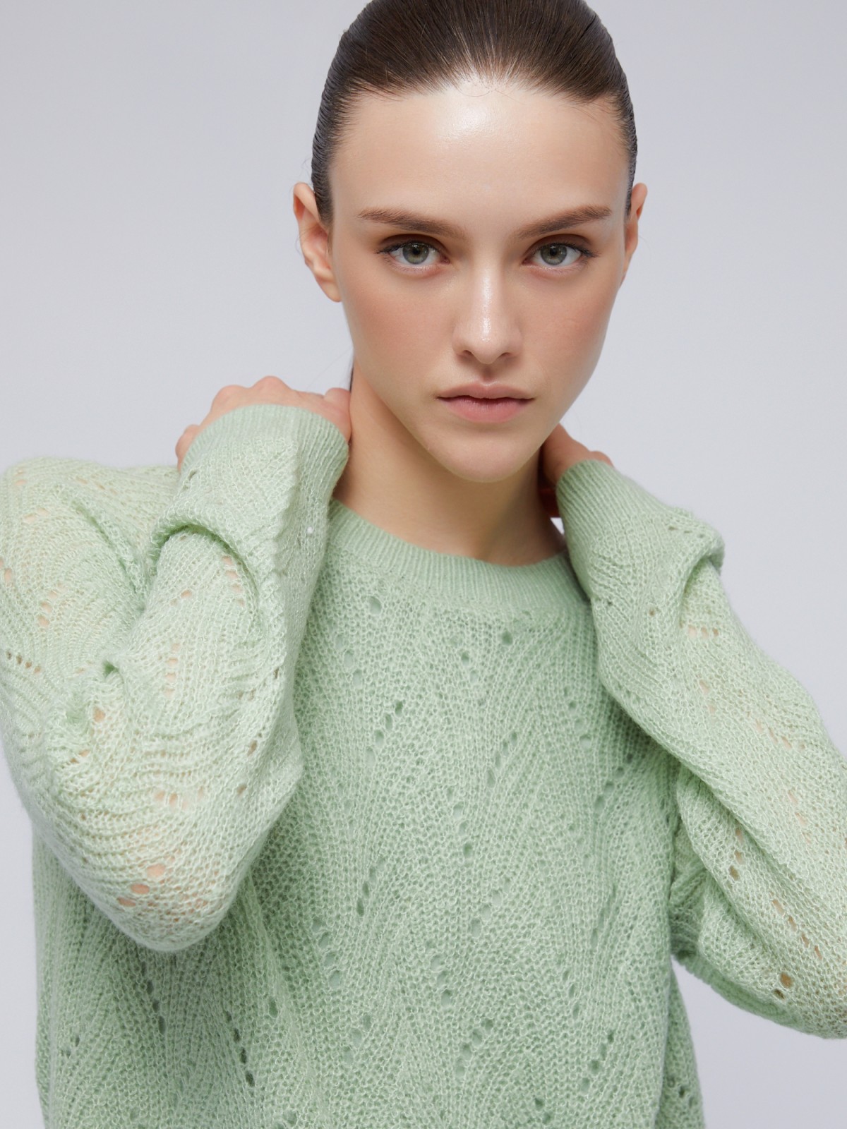 Комбинированный ажурный джемпер с рукавами-реглан