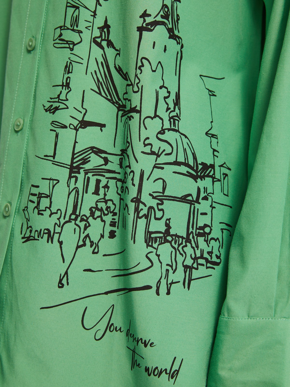 Рубашка прямого фасона с принтом zolla 024221159313, цвет зеленый, размер M - фото 4