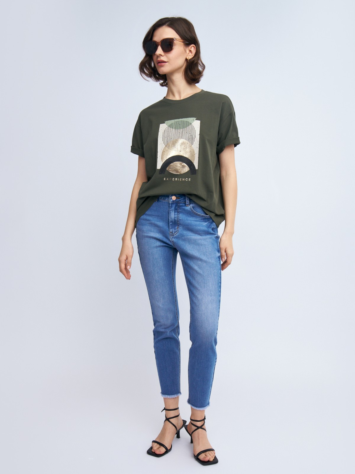 Джинсы силуэта Skinny с бахромой