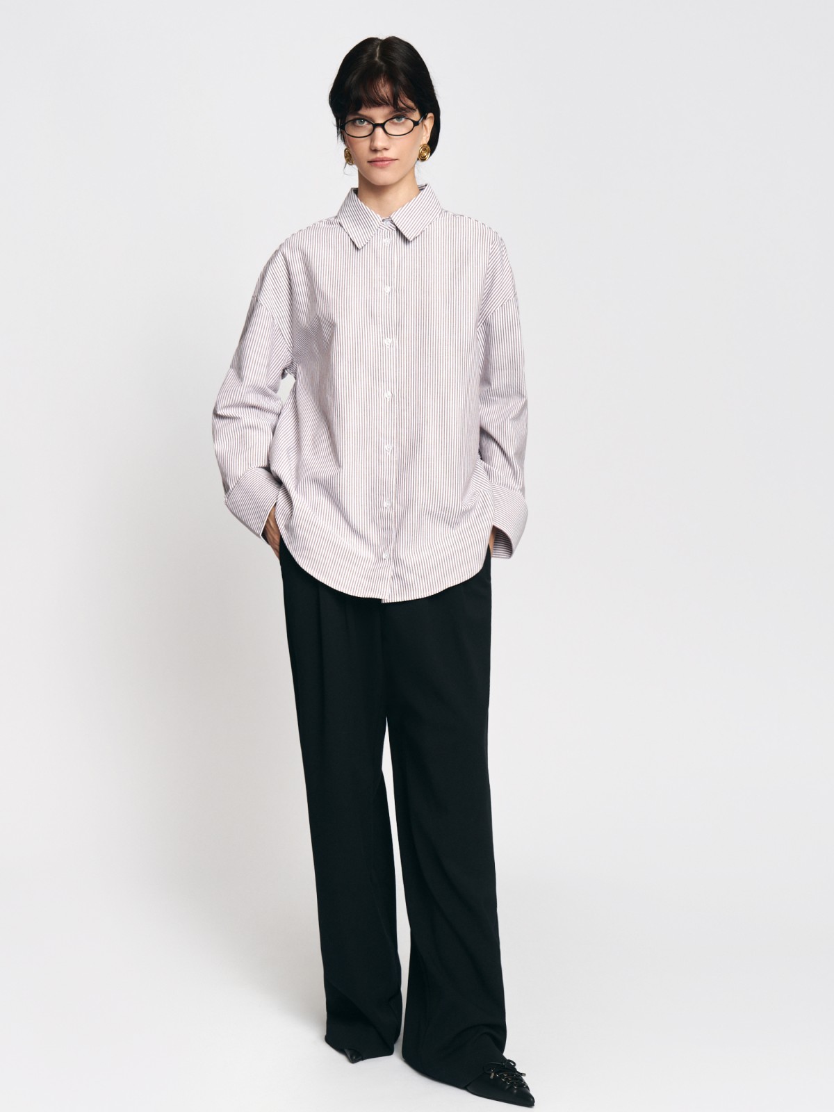 Рубашка из хлопка в полоску с длинным рукавом