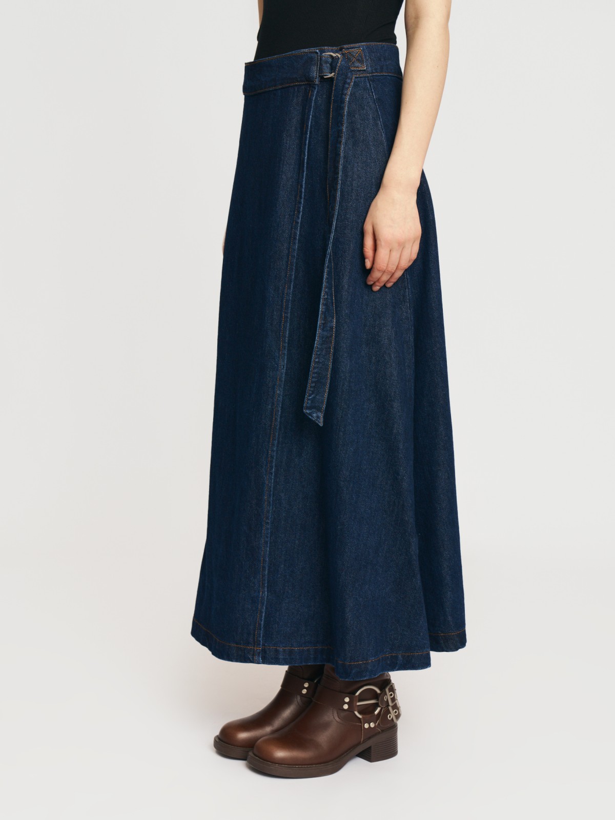 Джинсовая юбка миди из хлопка с запахом