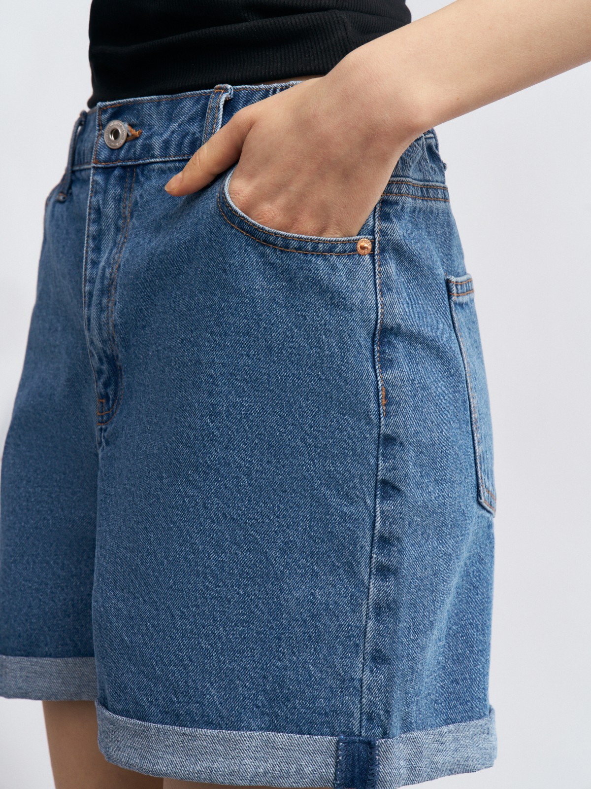 Джинсовые мини шорты из хлопка на резинке