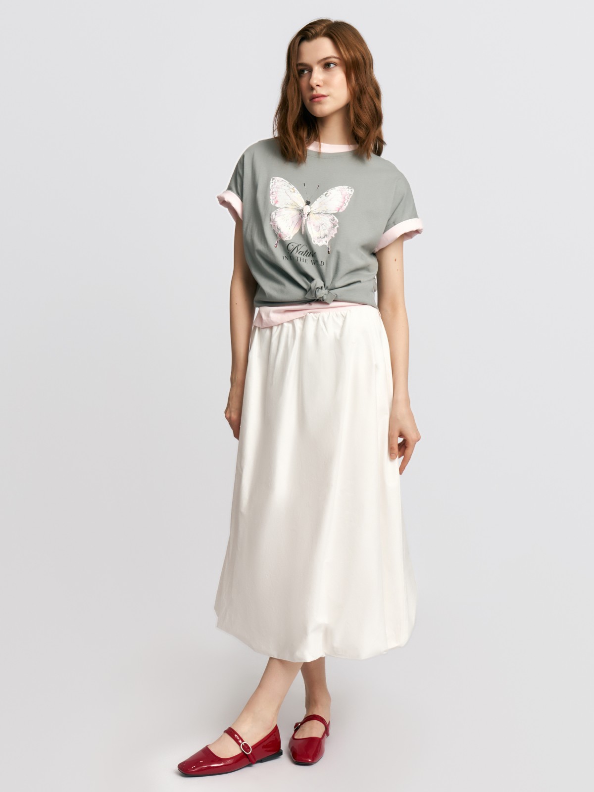 Юбка-баллон миди из хлопка на резинке