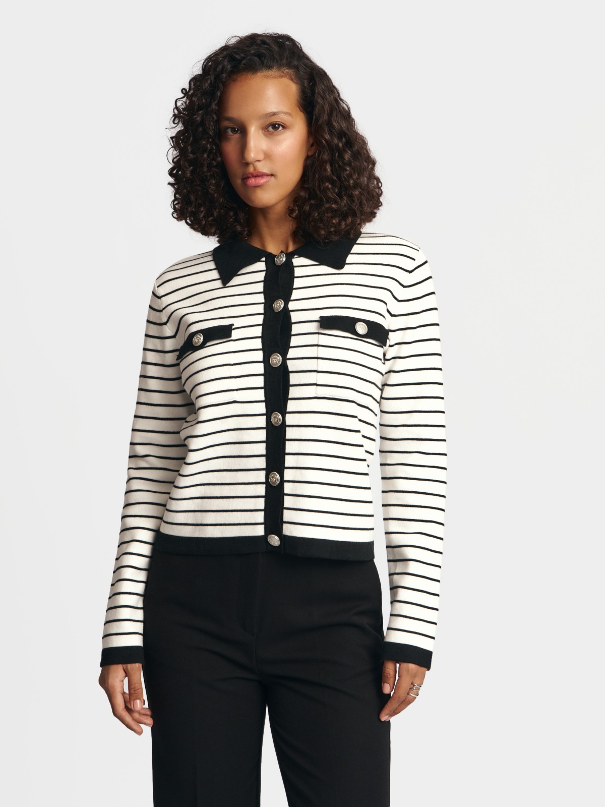 Кардиган-жакет в полоску на пуговицах
