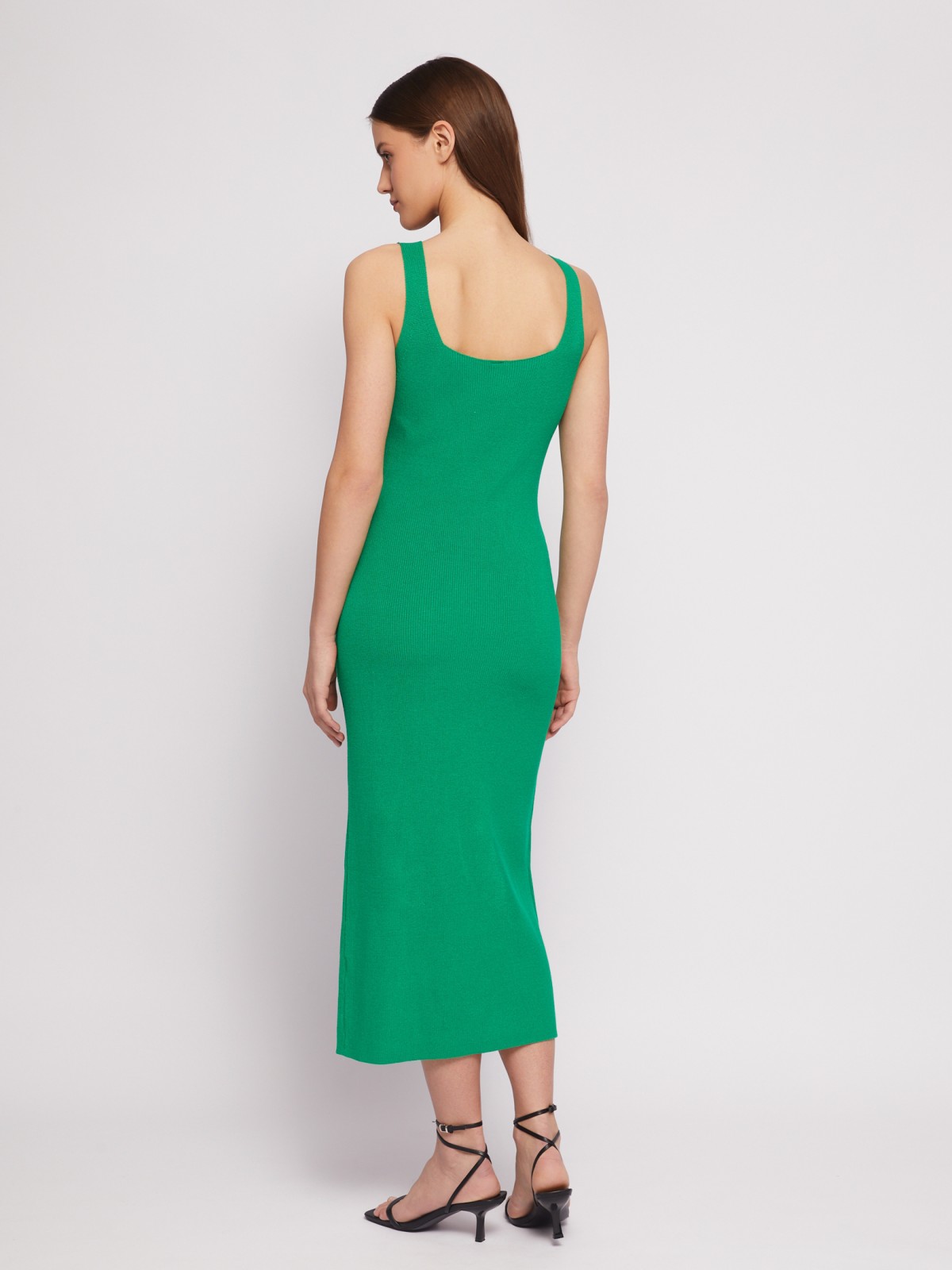 Трикотажное платье длины миди с разрезом zolla 024218442011, цвет зеленый, размер XS - фото 6