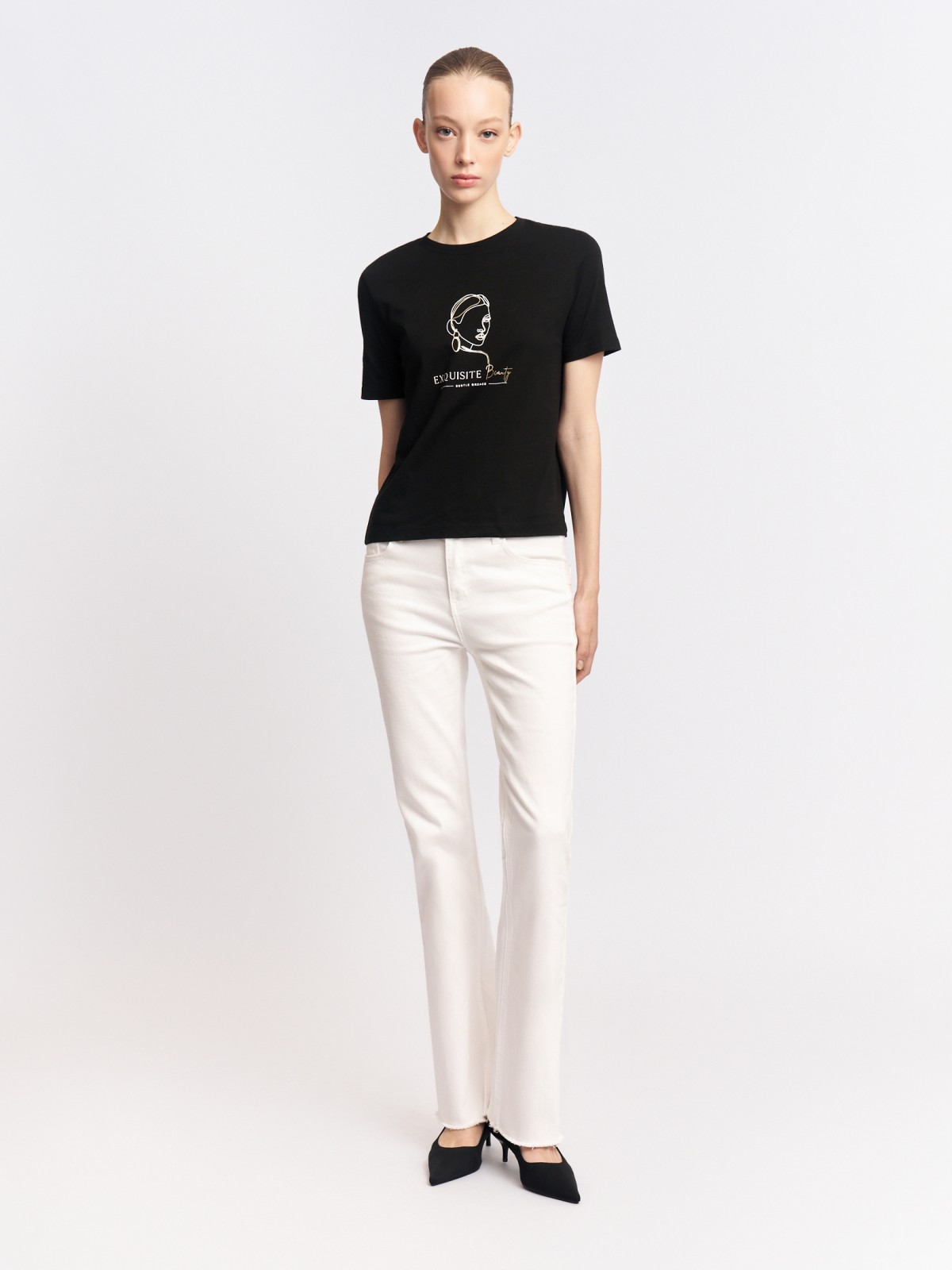 Футболка из хлопка с коротким рукавом и принтом