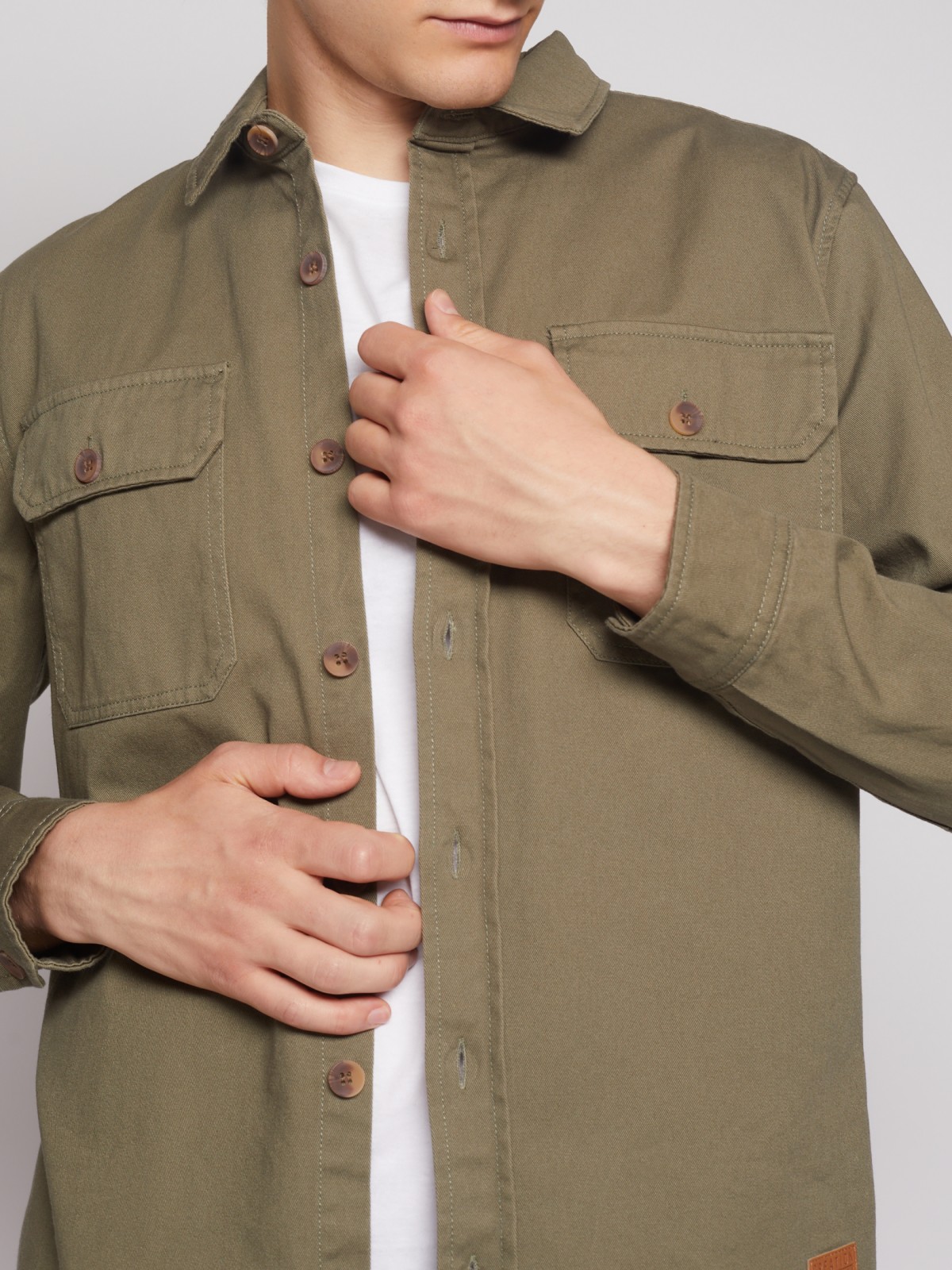 Хлопковая куртка-рубашка zolla Зеленый 212312191023 