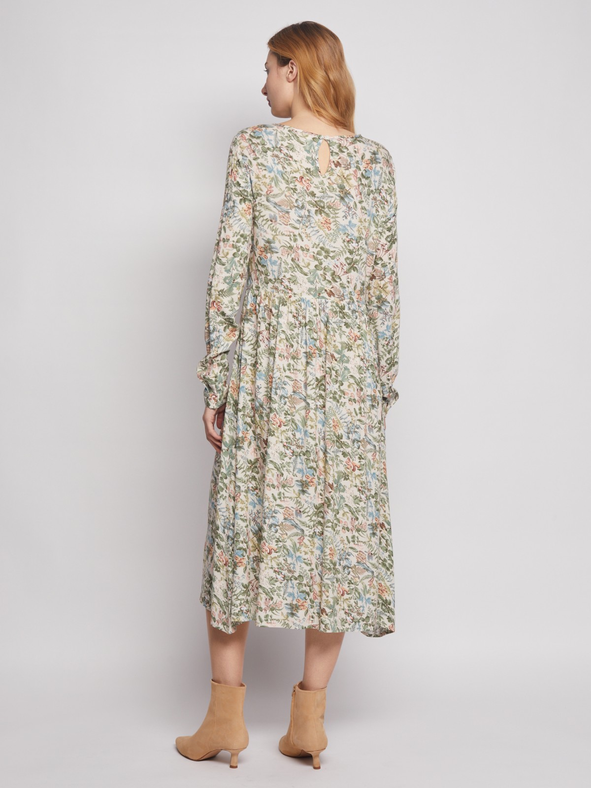 Платье миди из вискозы с принтом zolla 023128259142, цвет бежевый, размер XS - фото 6