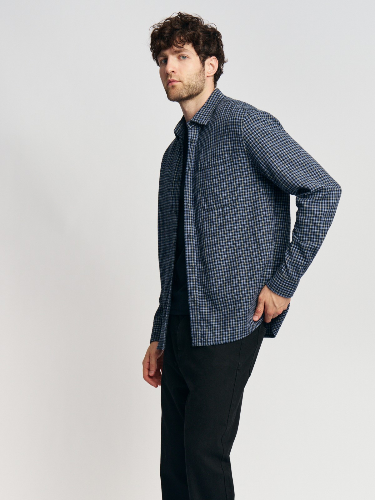 Рубашка из хлопка и вискозы с узором в клетку