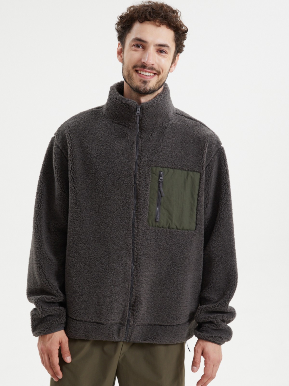 Толстовка из экомеха на молнии с воротником