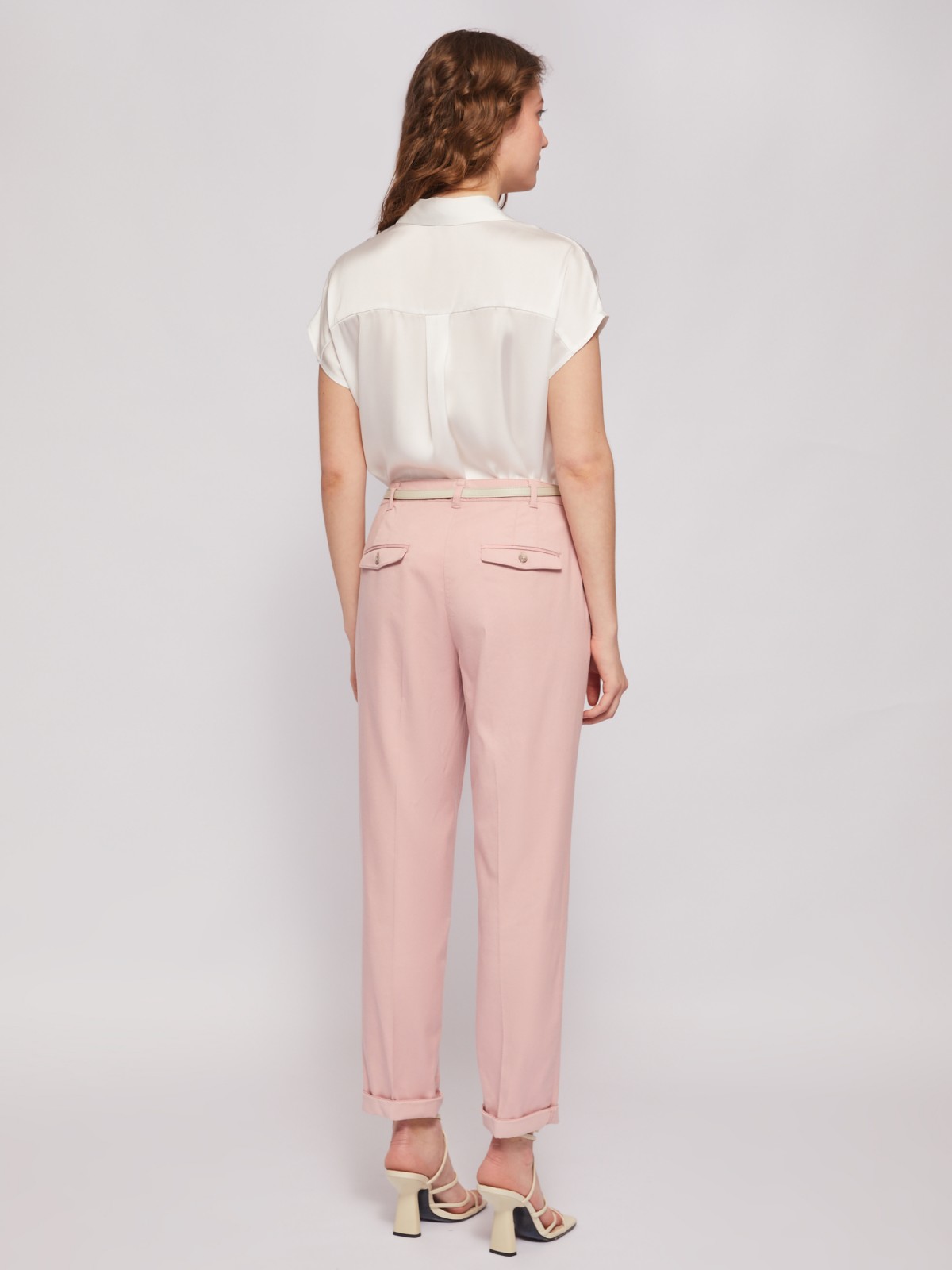 Офисные брюки-чинос со стрелками и ремнём zolla 02422736F043, цвет розовый, размер S - фото 5