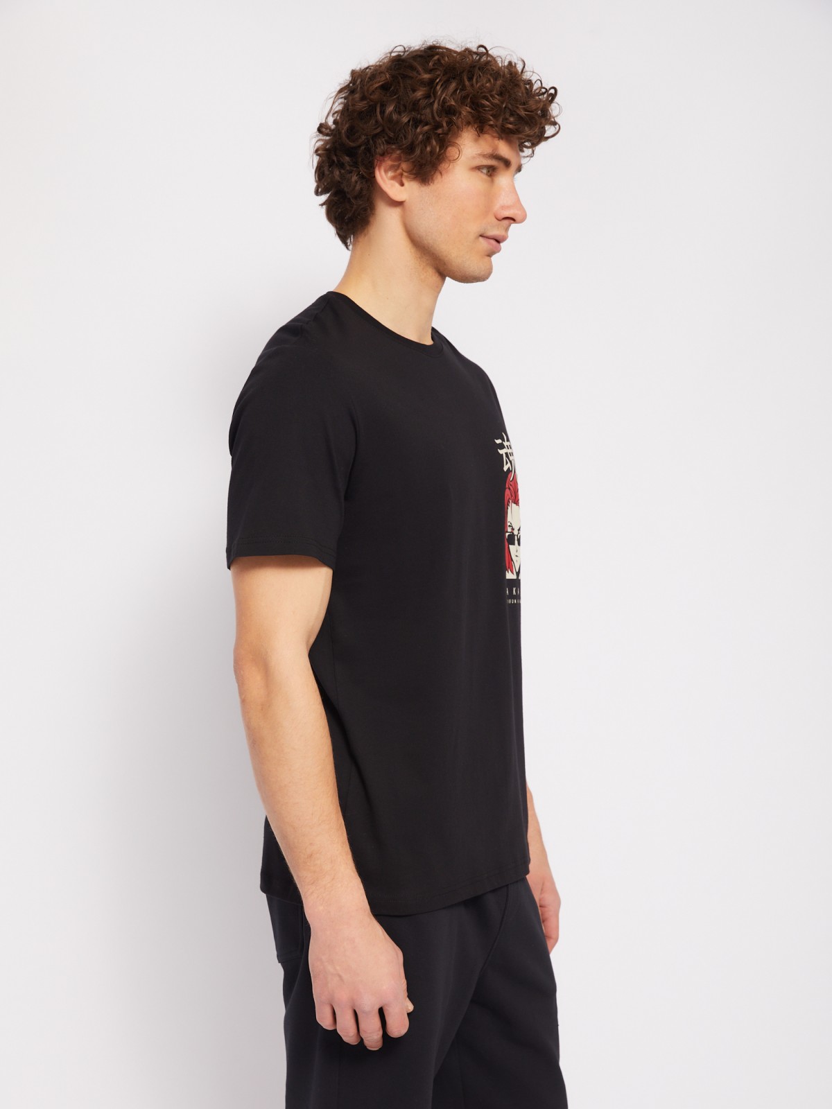 Футболка из хлопка с коротким рукавом и аниме принтом