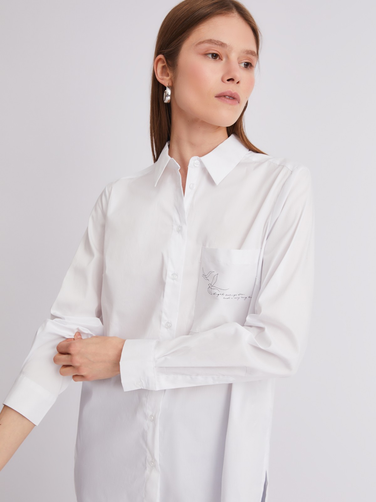 Офисная рубашка прямого силуэта с акцентом на кармане zolla 223311159042, цвет белый, размер S - фото 3