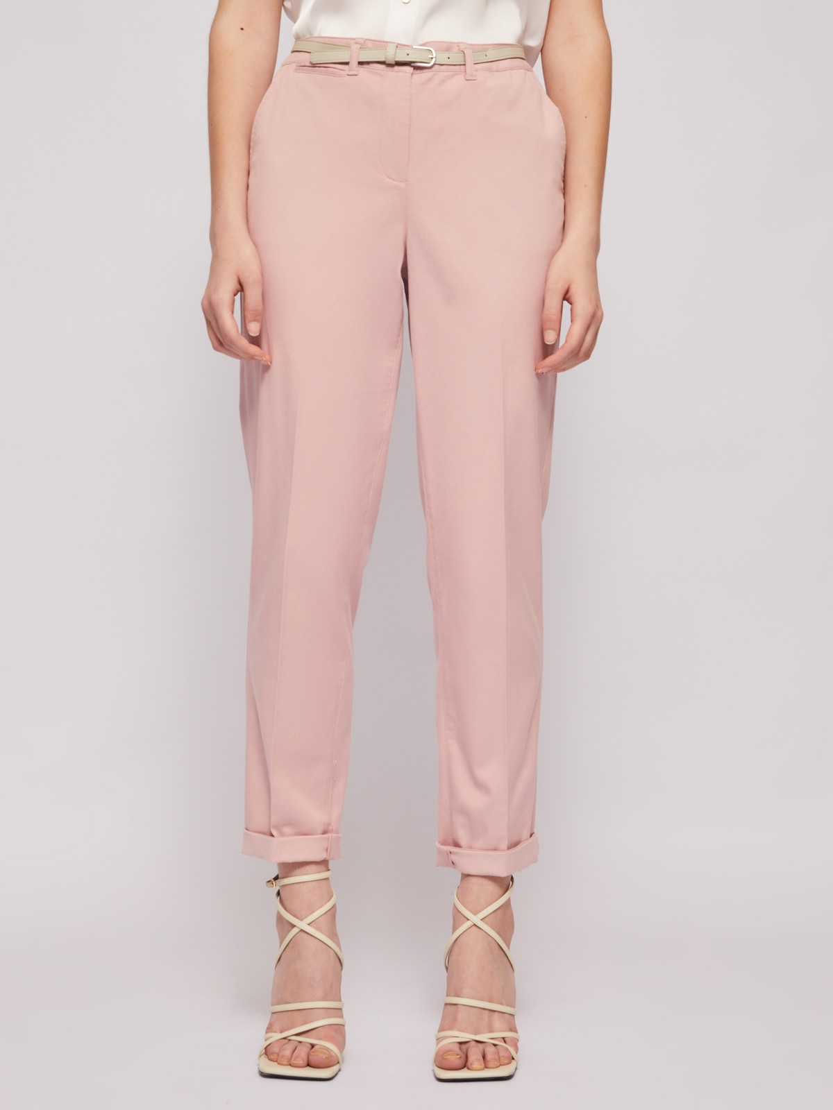 Офисные брюки-чинос со стрелками и ремнём zolla 02422736F043, цвет розовый, размер S - фото 2