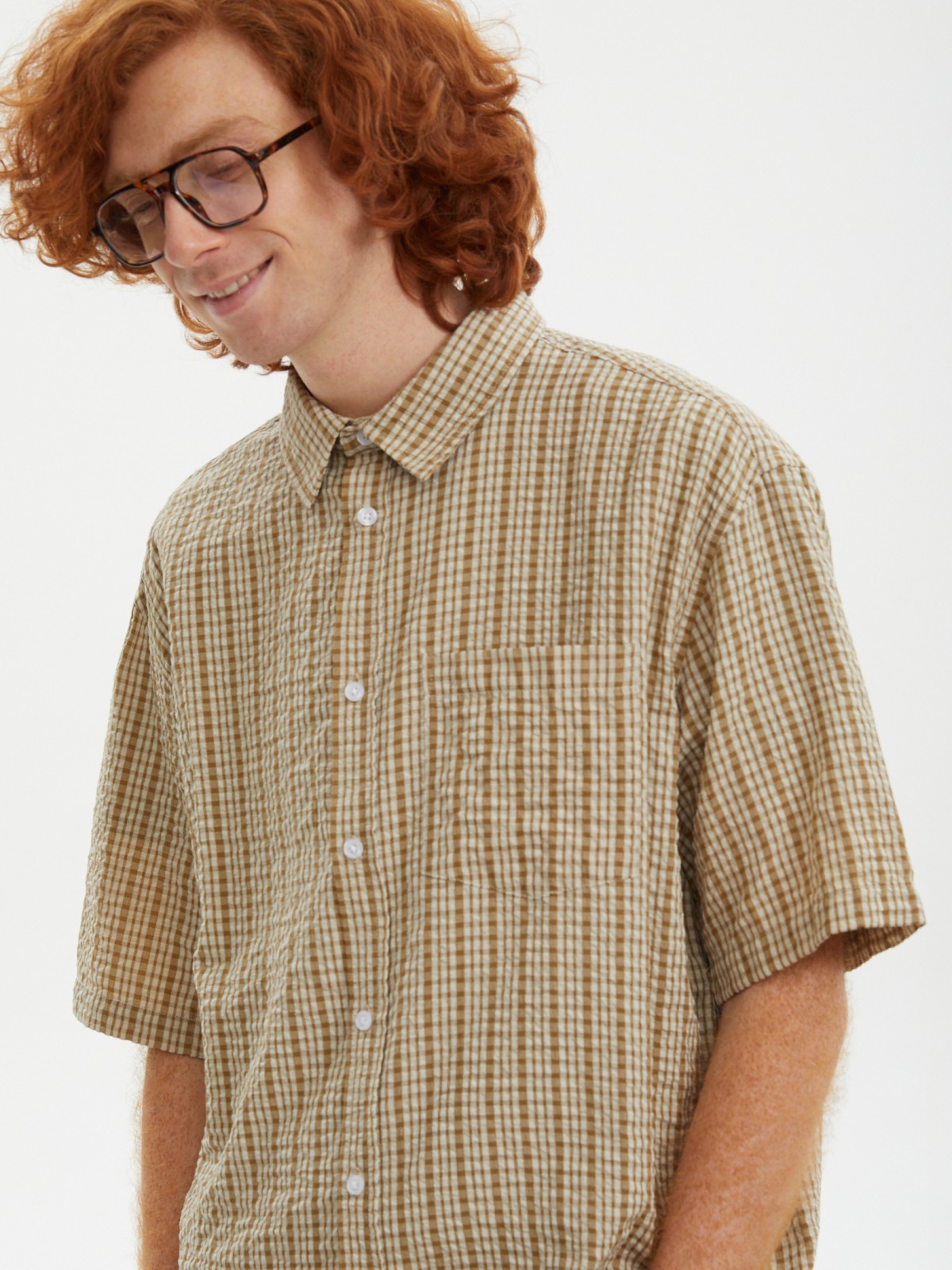 Рубашка с коротким рукавом и узором в клетку