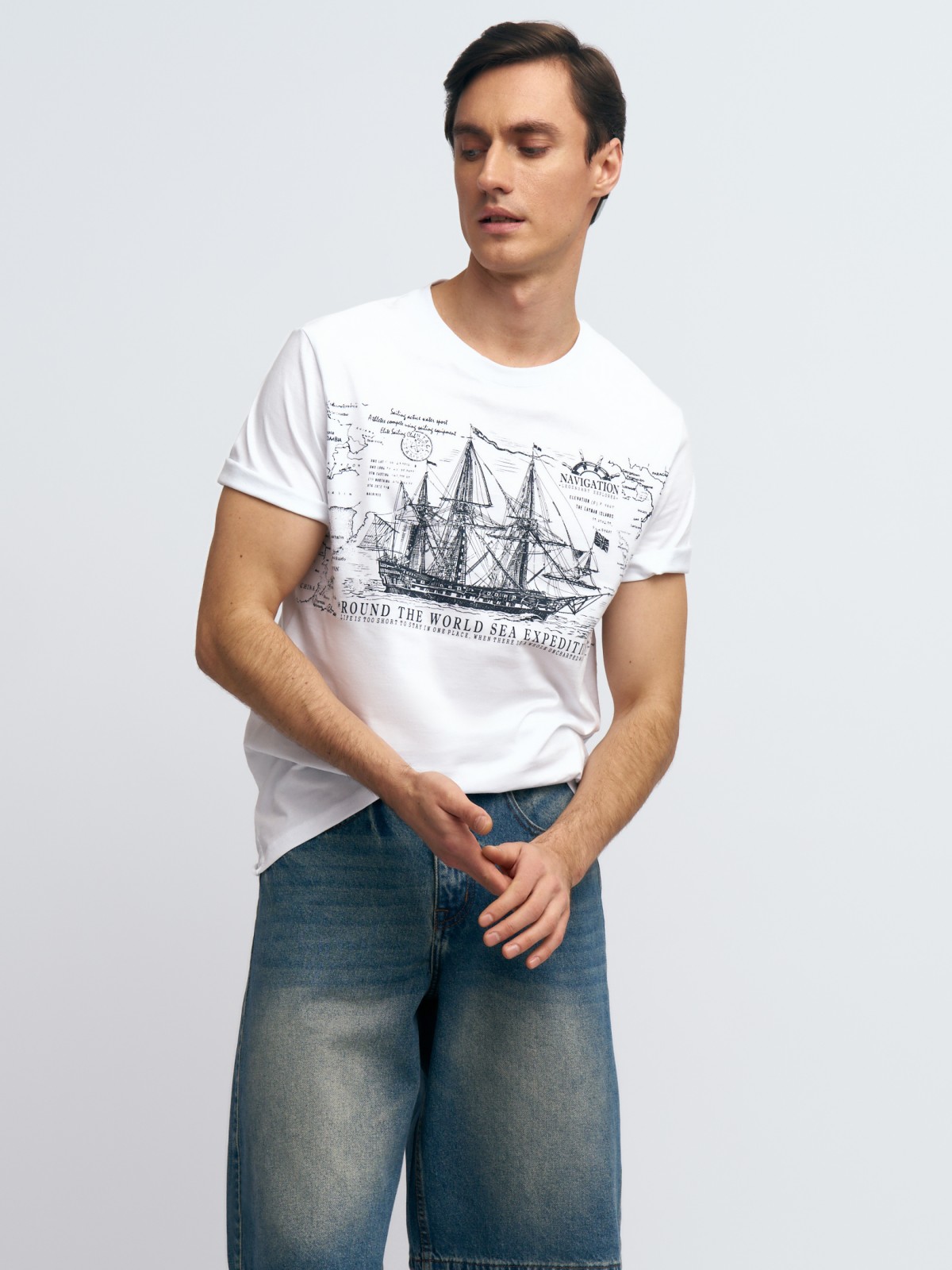 Футболка из хлопка с принтом в морском стиле