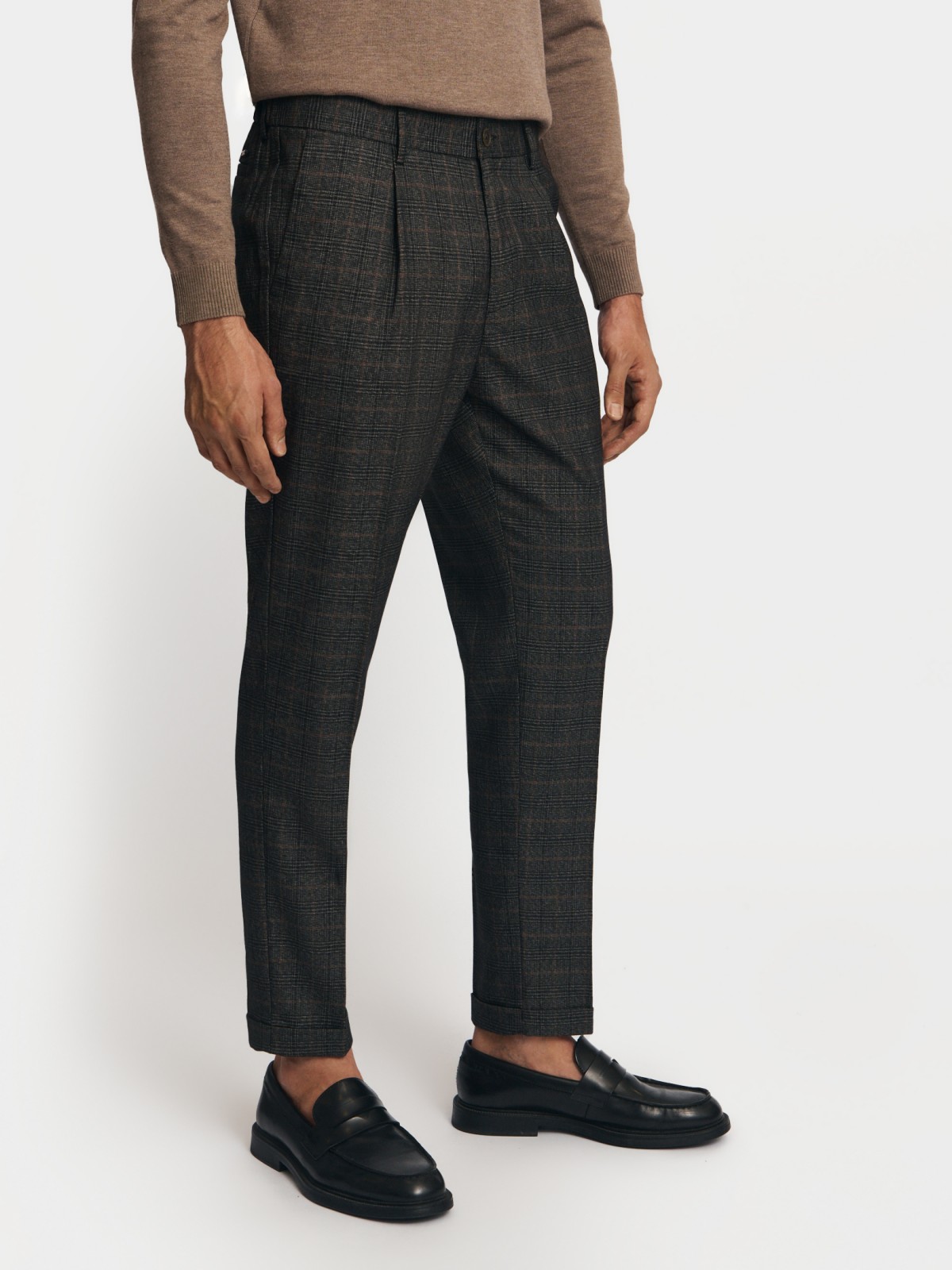 Брюки силуэта Tapered в клетку с поясом на резинке