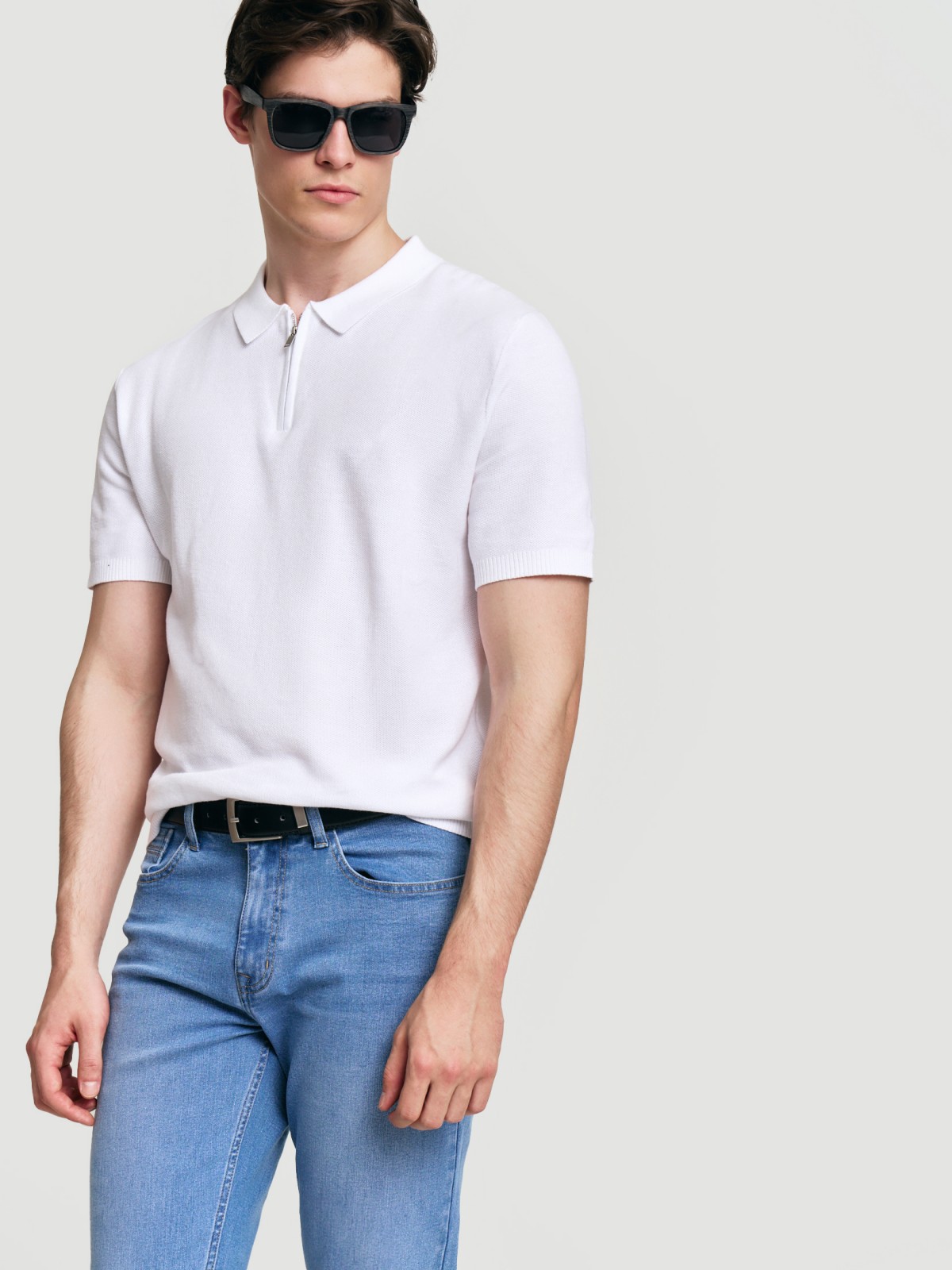 Трикотажный джемпер поло из хлопка с коротким рукавом