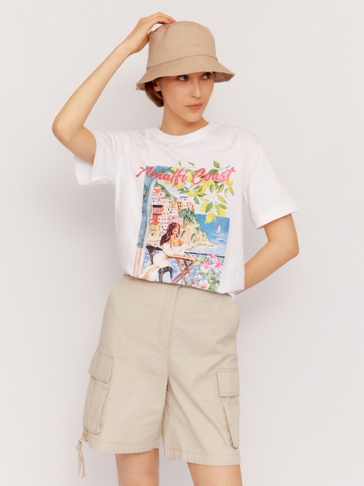 Футболка из хлопка с коротким рукавом и принтом