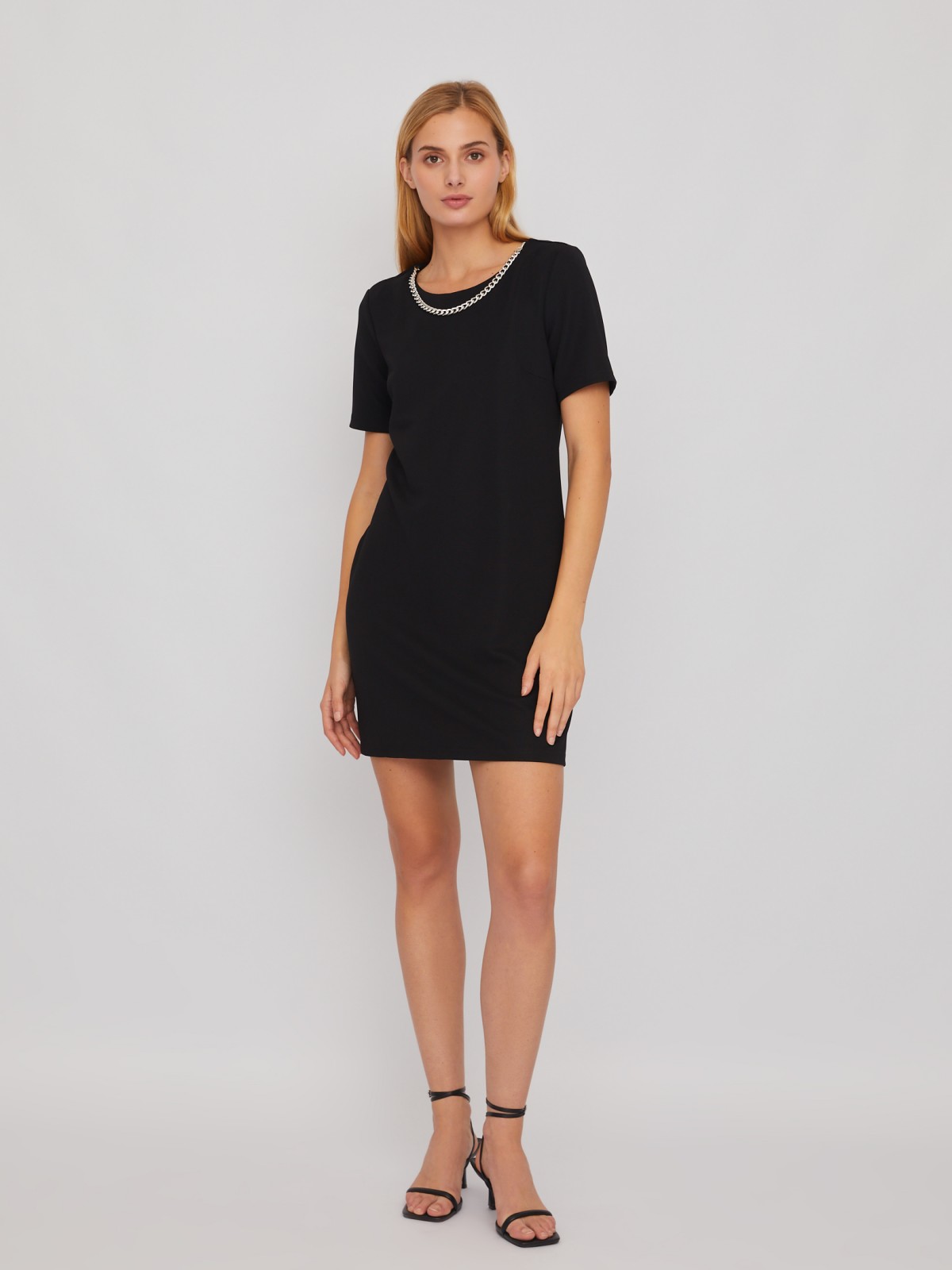 Платье длины мини с коротким рукавом и декоративной цепочкой zolla 02411819F472, цвет черный, размер XS - фото 2