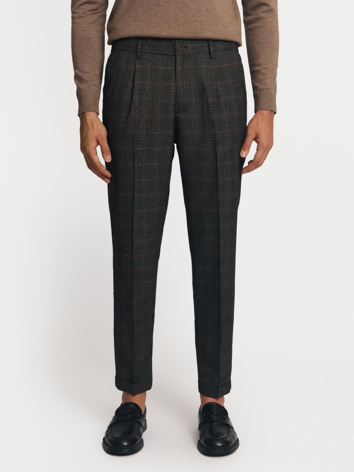 Брюки силуэта Tapered в клетку с поясом на резинке